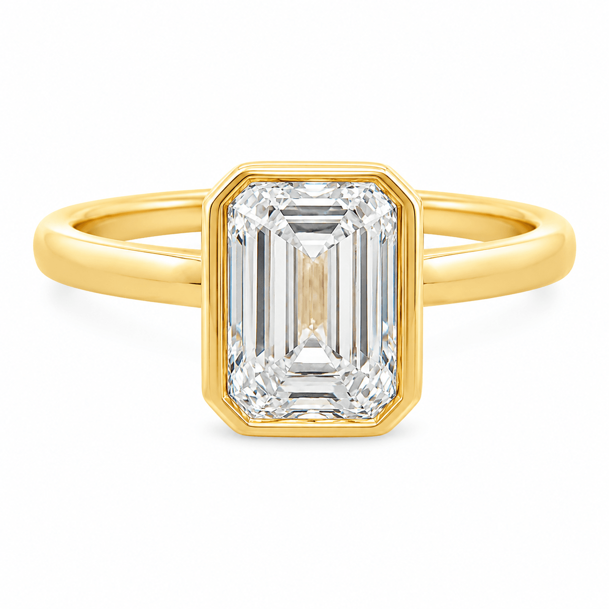 9ct Yellow Gold Bezel Set Emerald Cut Lab Grown Diamond Solitaire Ring – 2.08ct TDW - Diamond Lab Boutique
