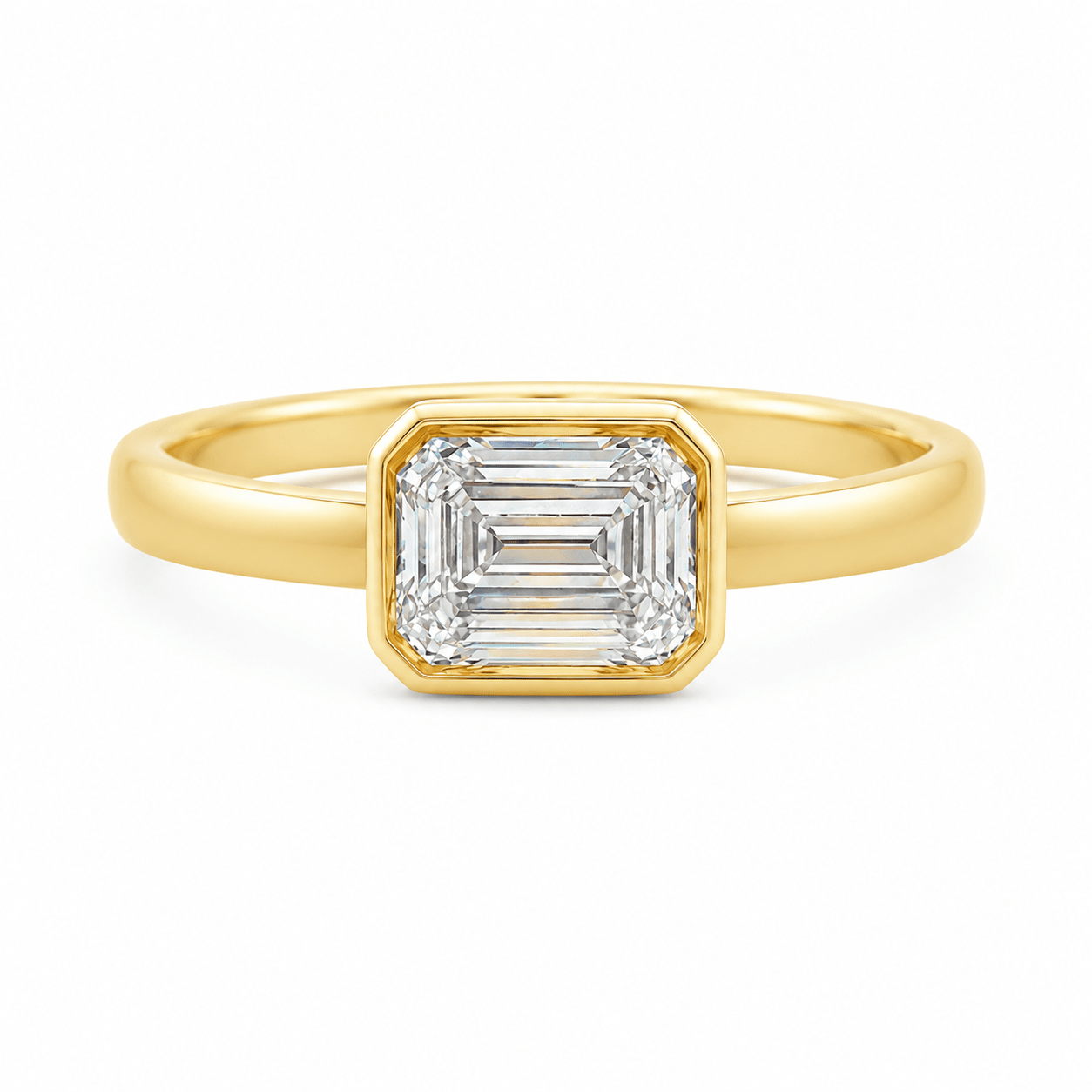 9ct Yellow Gold East-West Bezel Set Emerald Cut Lab Grown Diamond Solitaire Ring – 2.03ct TDW - Diamond Lab Boutique