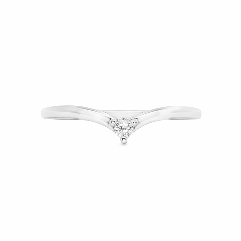 9ct White Gold 3 Claw Lab Grown Diamond Wishbone V-Shape Ring – 0.05ct TDW - Diamond Lab Boutique