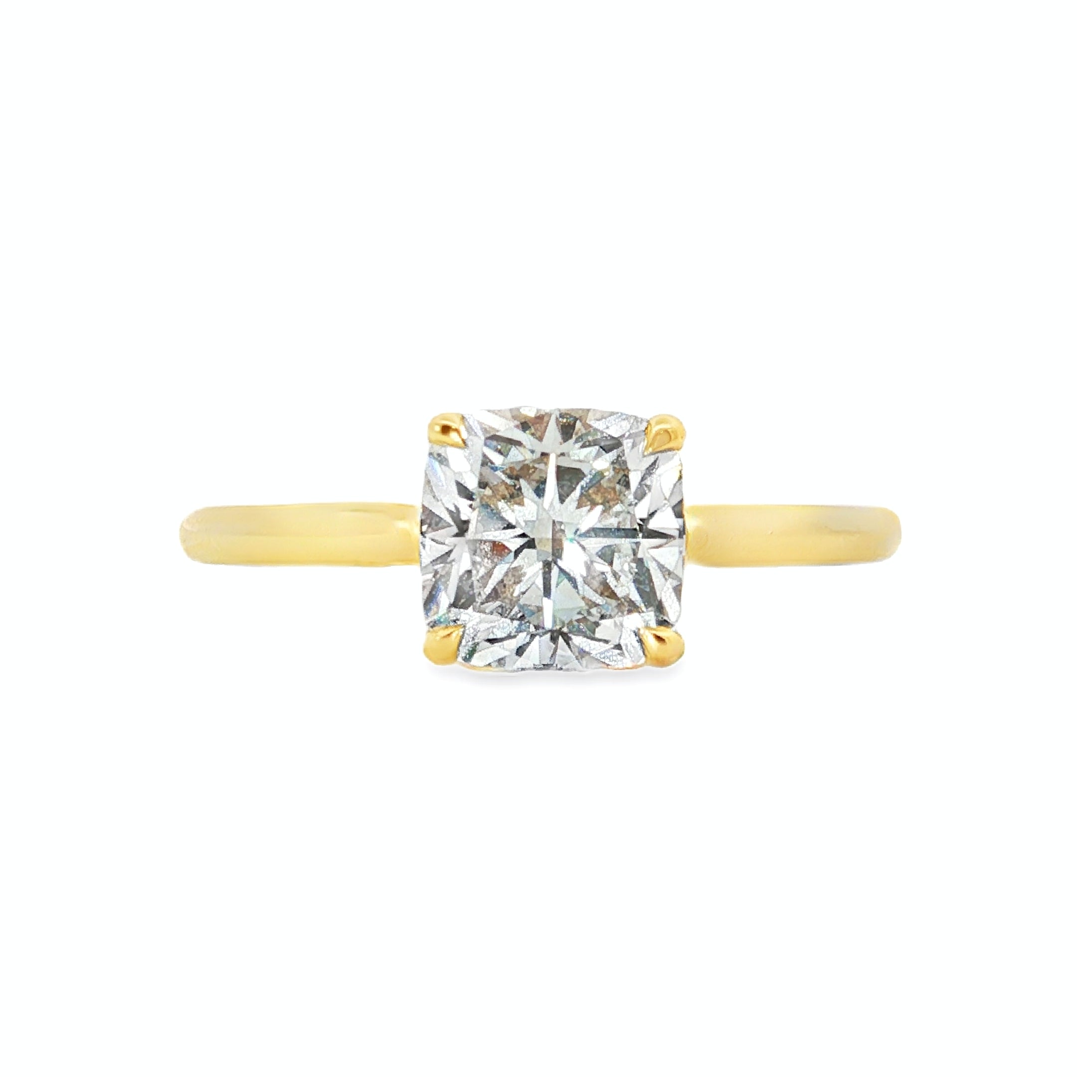 1.53ct Lab-Grown Diamond Solitaire Ring in 18ct Yellow Gold, Cushion Cut