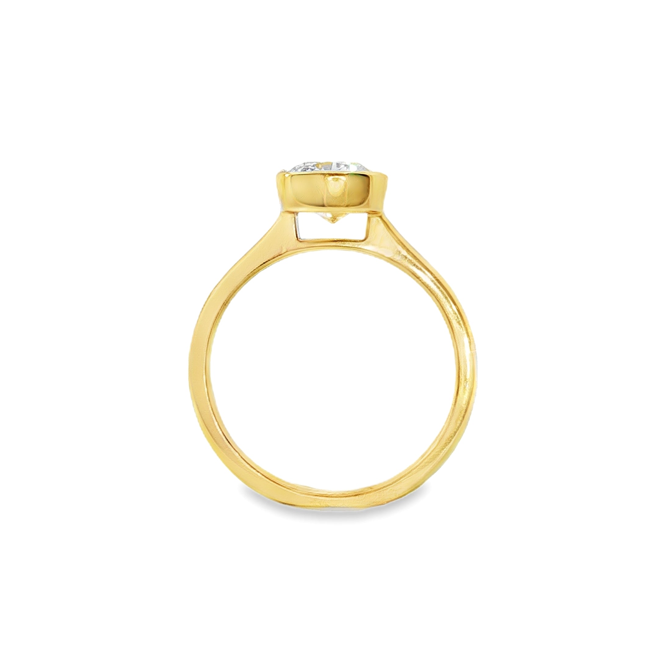 18ct Yellow Gold Bezel Set 1.50ct Cushion Cut Lab Grown Diamond Solitaire Ring