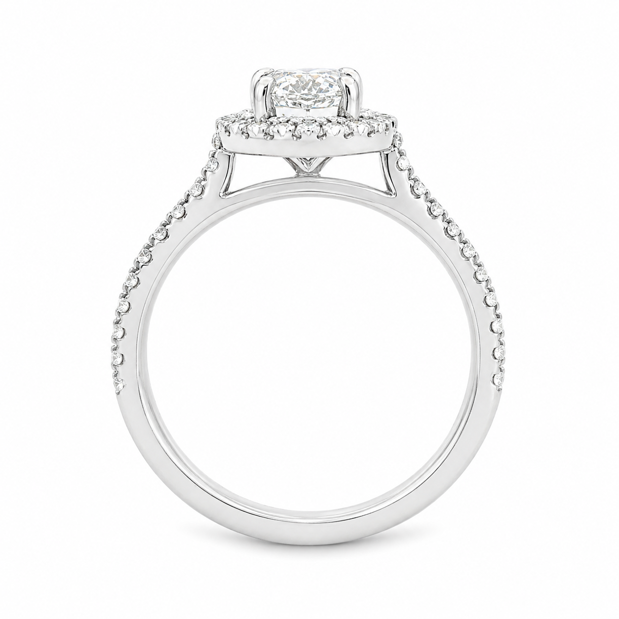 18ct White Gold Marquise Cut Lab Grown Diamond Ring with Halo & Diamond Set Shoulders – 2.11ct TDW