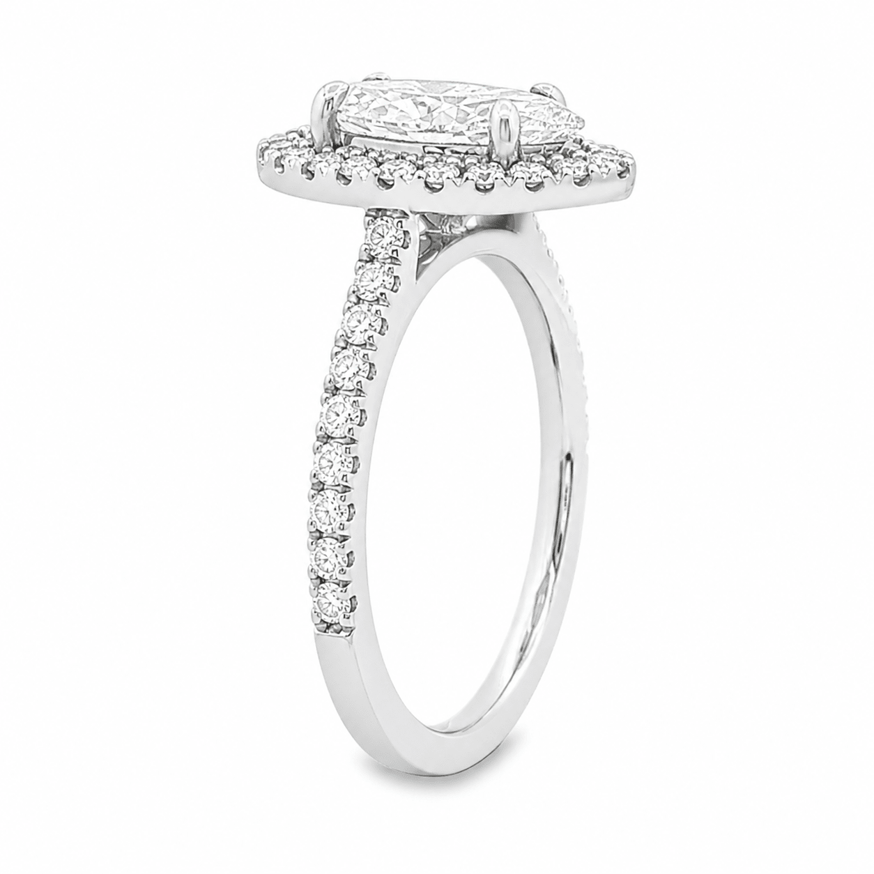 18ct White Gold Marquise Cut Lab Grown Diamond Ring with Halo & Diamond Set Shoulders – 2.11ct TDW - Diamond Lab Boutique