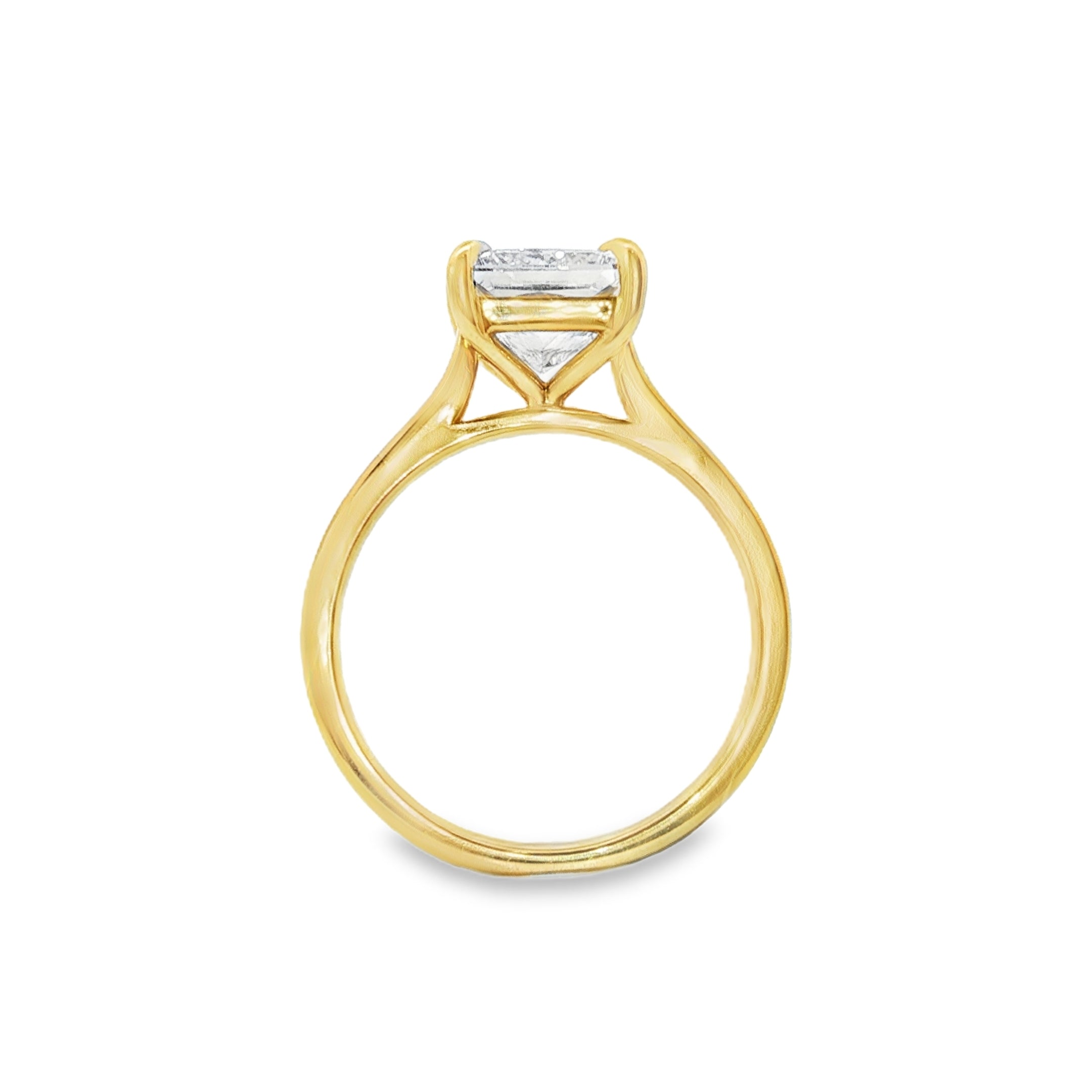 2.00ct Lab-Grown Diamond Eagle Claw Set Ring in 18ct Yellow Gold, Princess Cut, E VS1, IGI Certified