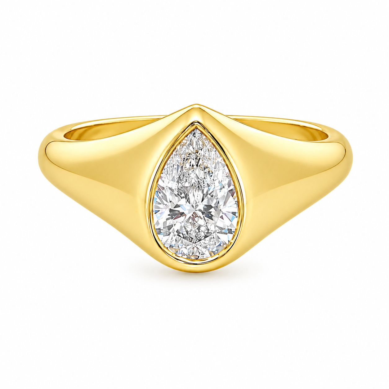 9ct Yellow Gold Bezel Set Pear Cut Lab Grown Diamond Ring – 1.00ct TDW