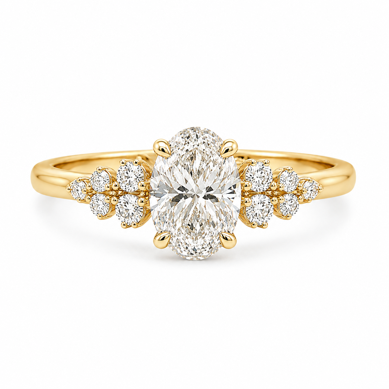 9ct Yellow Gold Oval Lab Grown Diamond Ring with Cluster Shoulders – 1.24ct TDW
