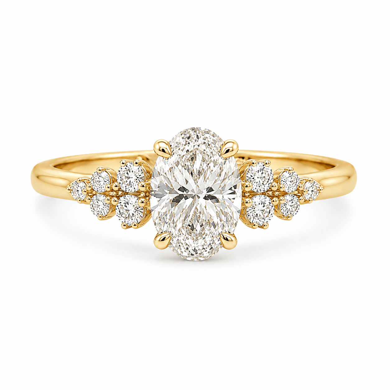 9ct Yellow Gold Oval Lab Grown Diamond Ring with Cluster Shoulders – 1.24ct TDW - Diamond Lab Boutique
