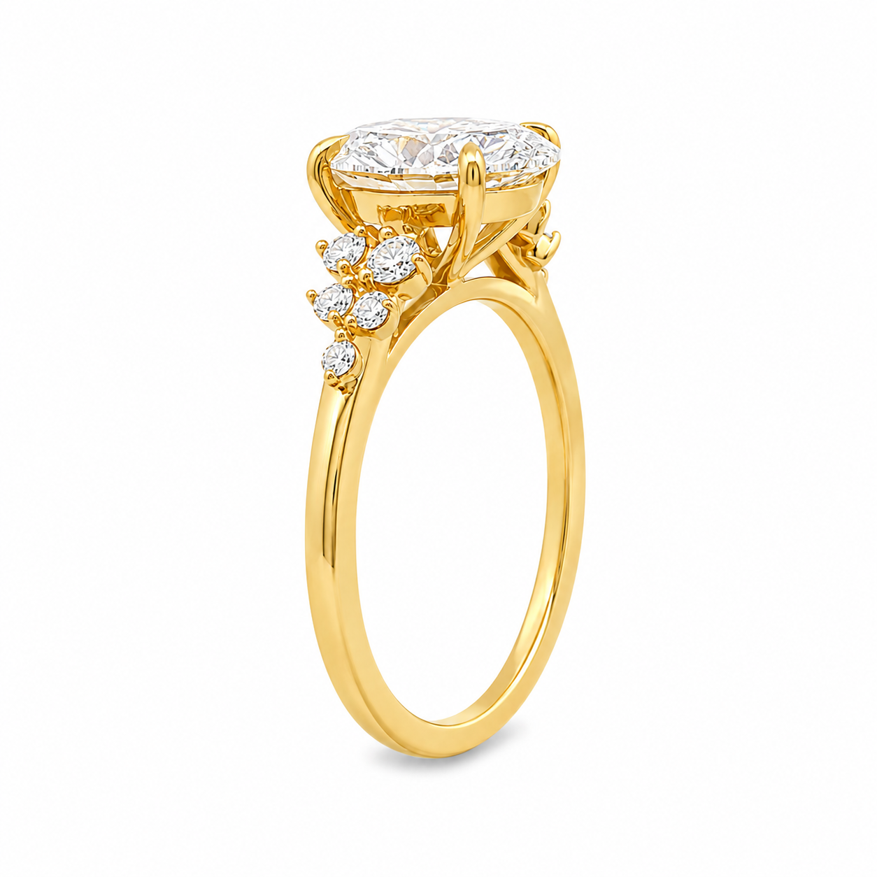 9ct Yellow Gold Oval Lab Grown Diamond Ring with Cluster Shoulders – 2.30ct TDW