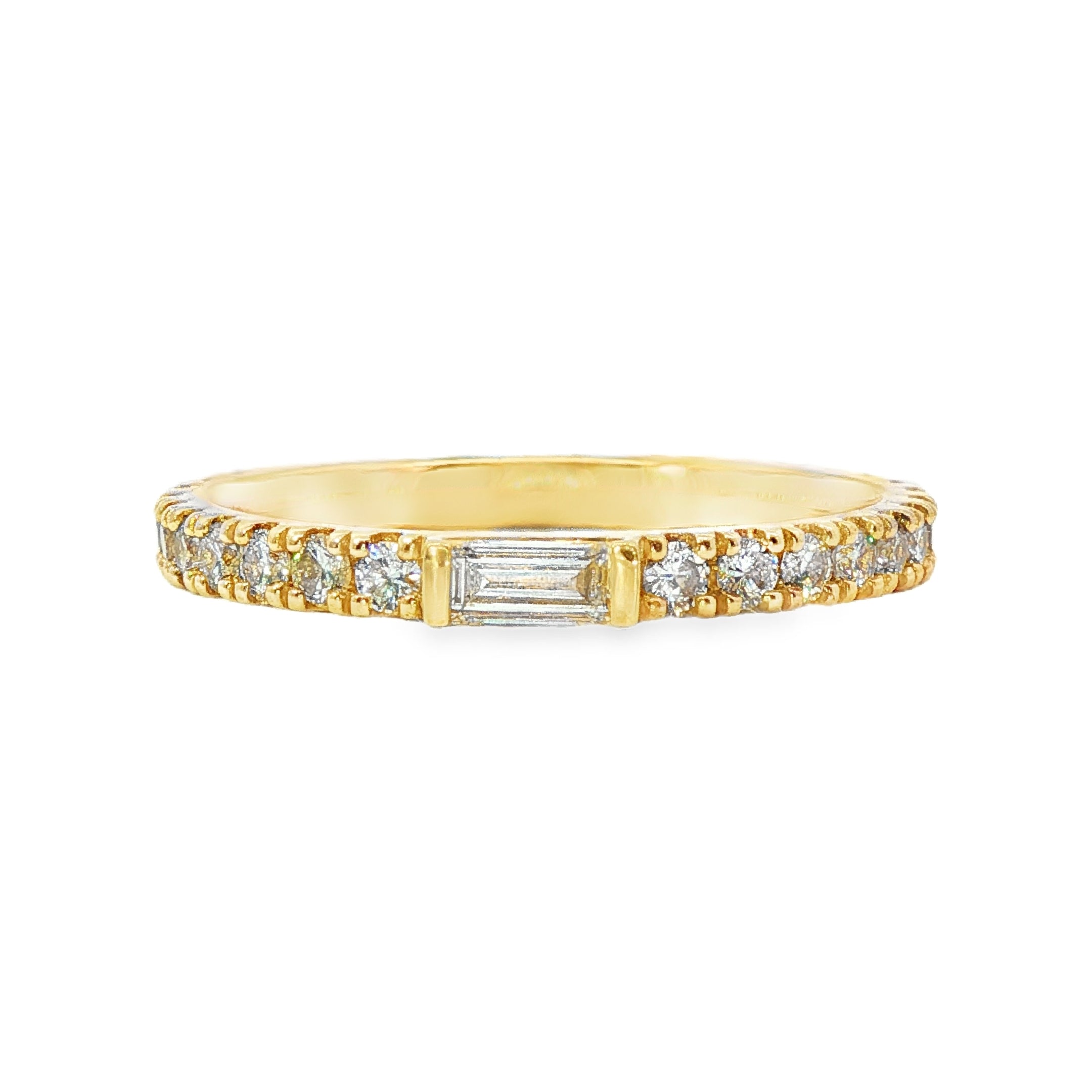 0.75ct Lab-Grown Diamond Band in 9ct Yellow Gold, Baguette & Round Cut, 0.11ct Baguette Centre, 31 Stones, F+ VS+