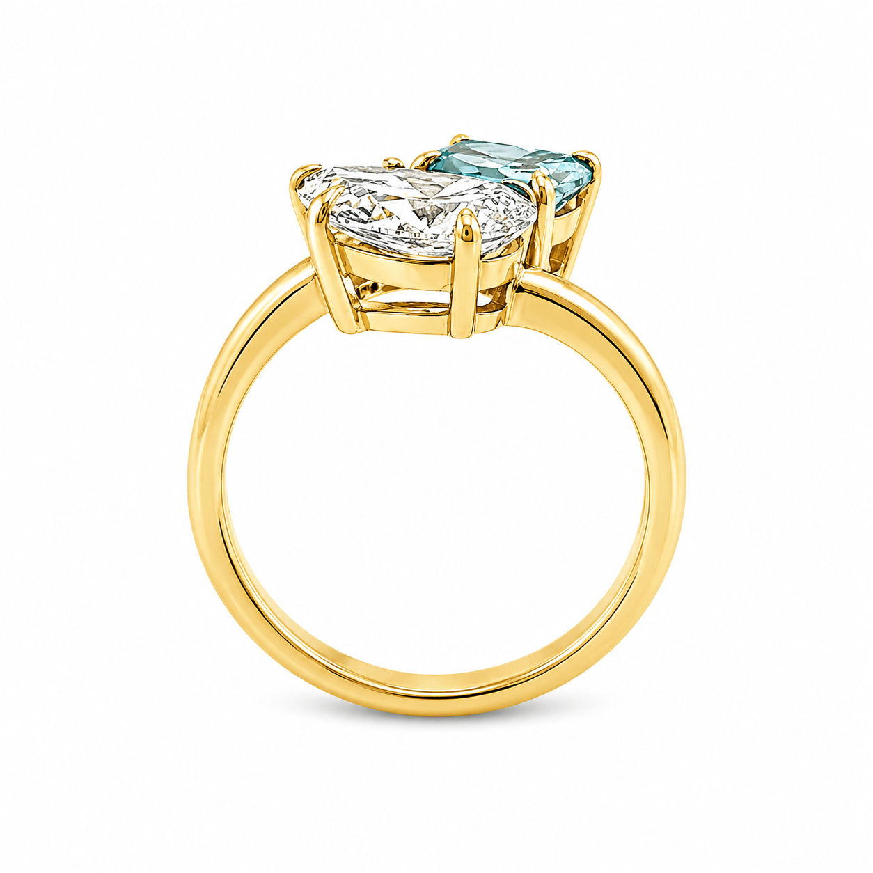9ct Yellow Gold Fancy Vivid Blue Cushion & Pear Cut Lab Grown Diamond Ring – 2.50ct TDW - Diamond Lab Boutique