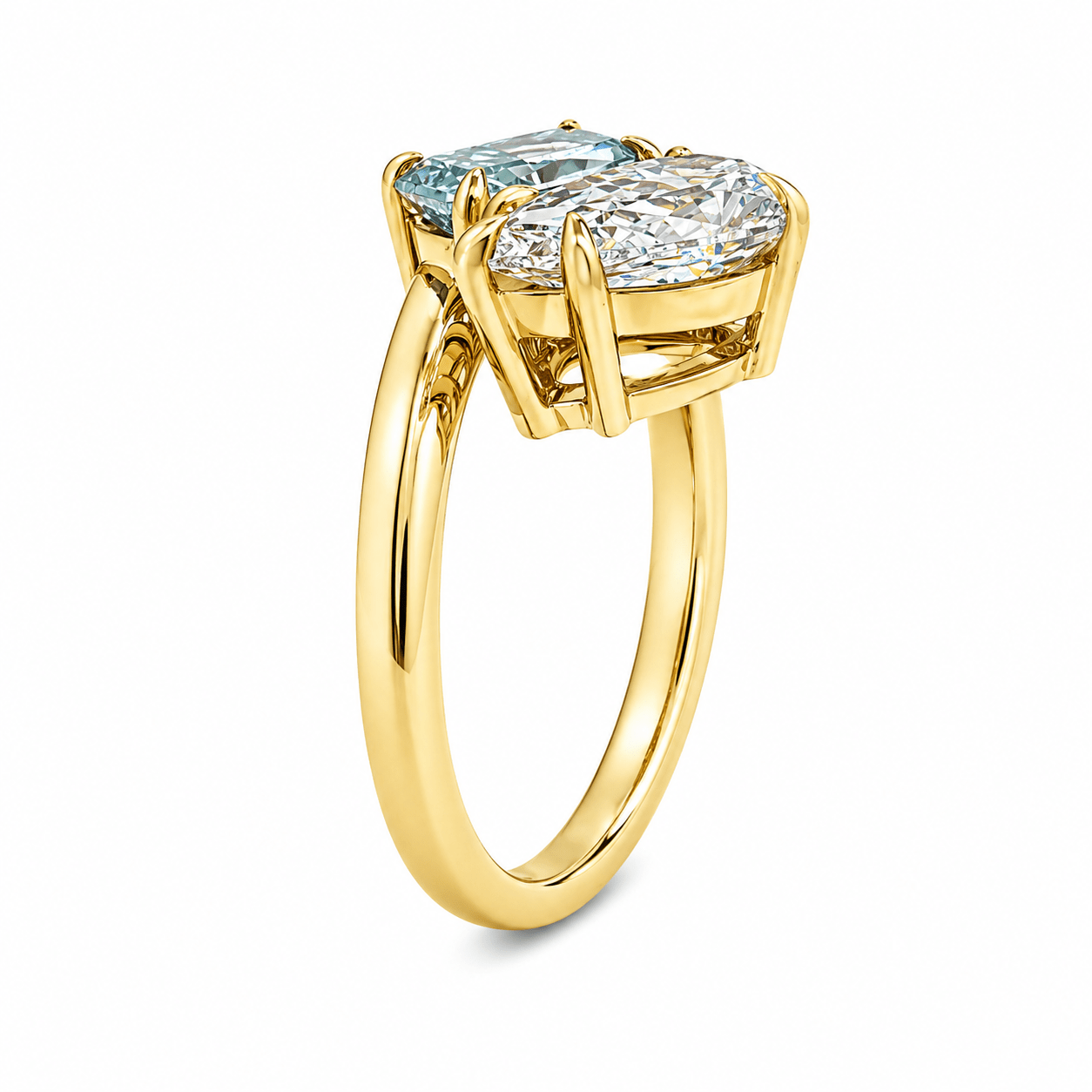 9ct Yellow Gold Fancy Vivid Blue Cushion & Pear Cut Lab Grown Diamond Ring – 2.50ct TDW - Diamond Lab Boutique