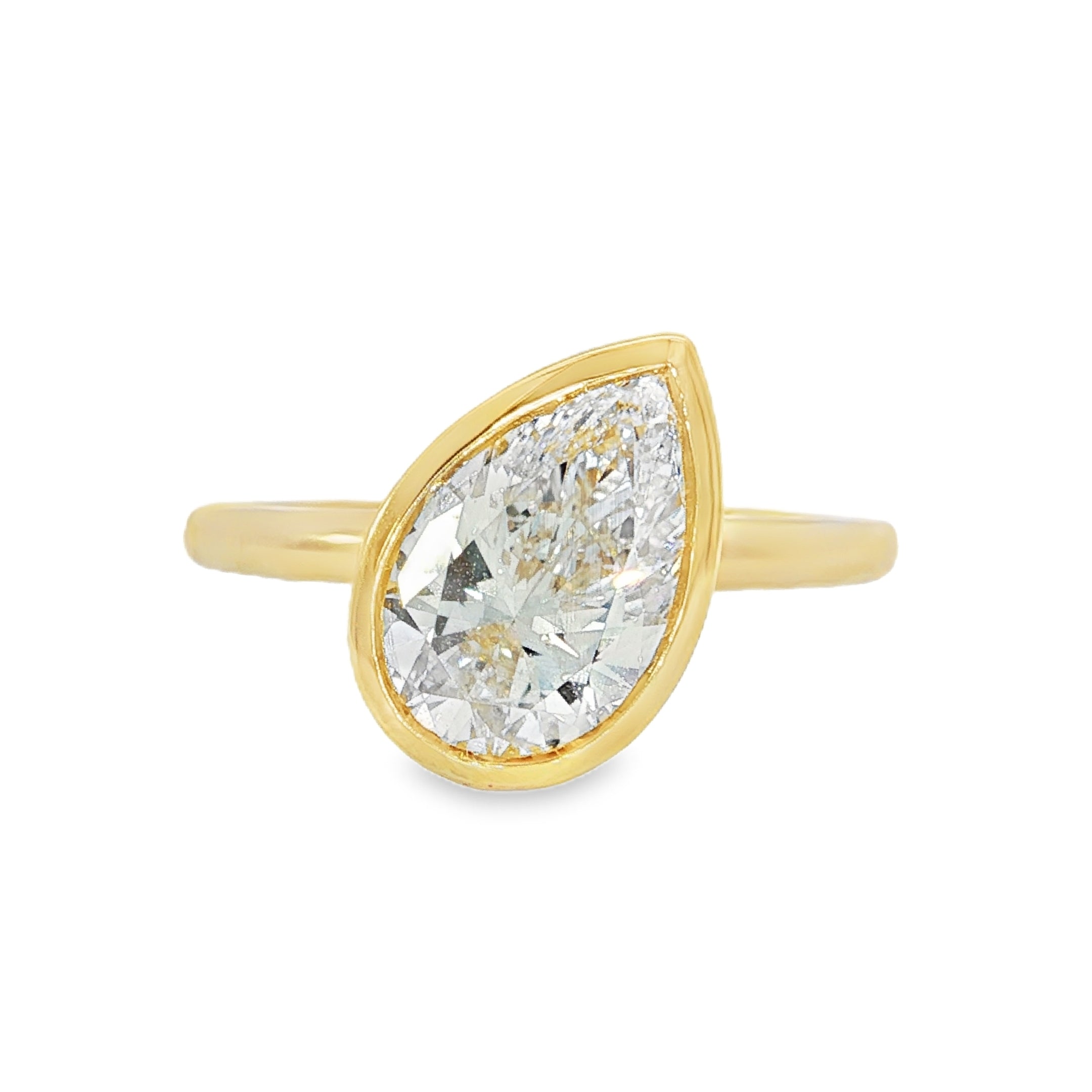 2.01ct Lab-Grown Diamond Bezel Set Ring in 9ct Yellow Gold, Pear Cut, Slightly Offset