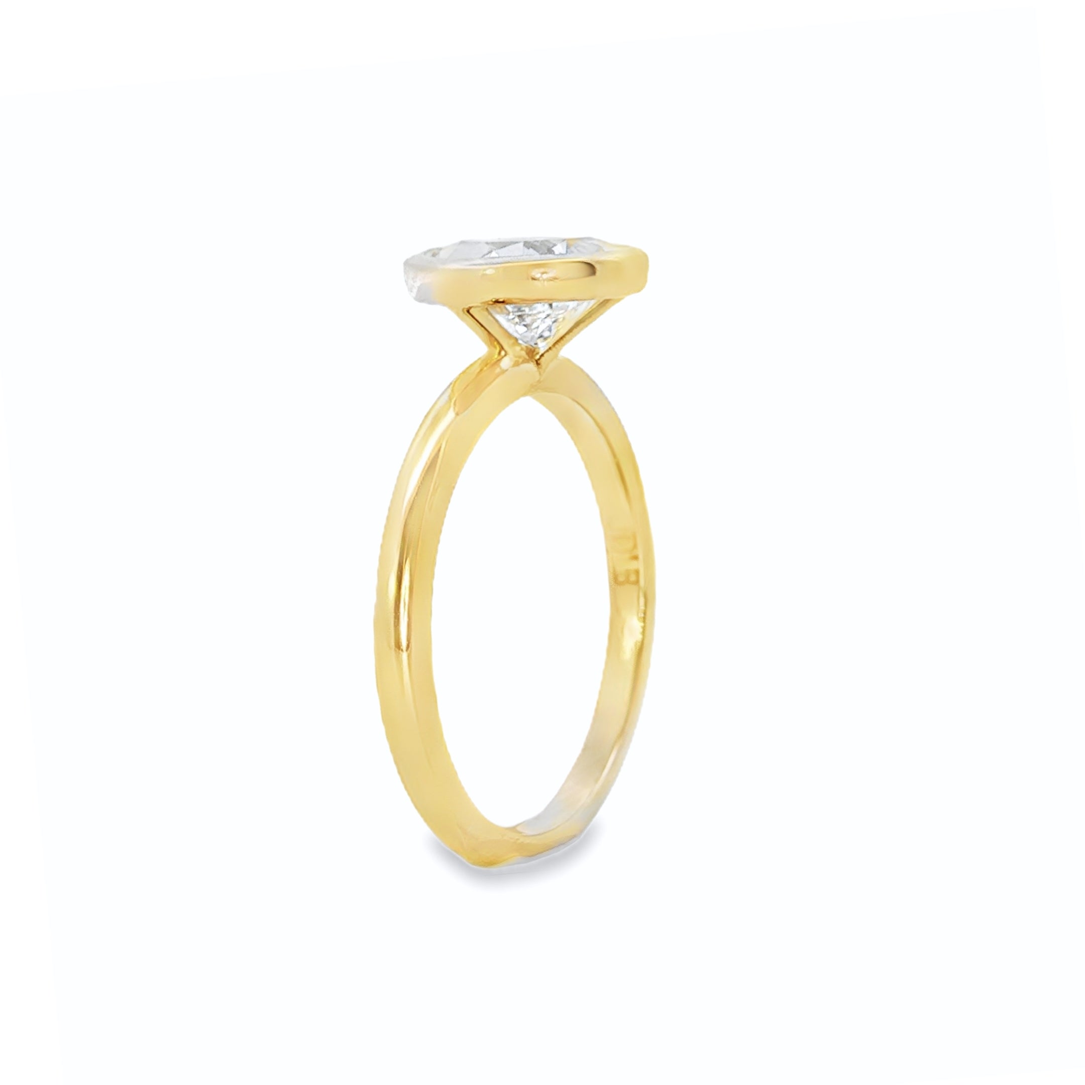 2.01ct Lab-Grown Diamond Bezel Set Ring in 9ct Yellow Gold, Pear Cut, Slightly Offset