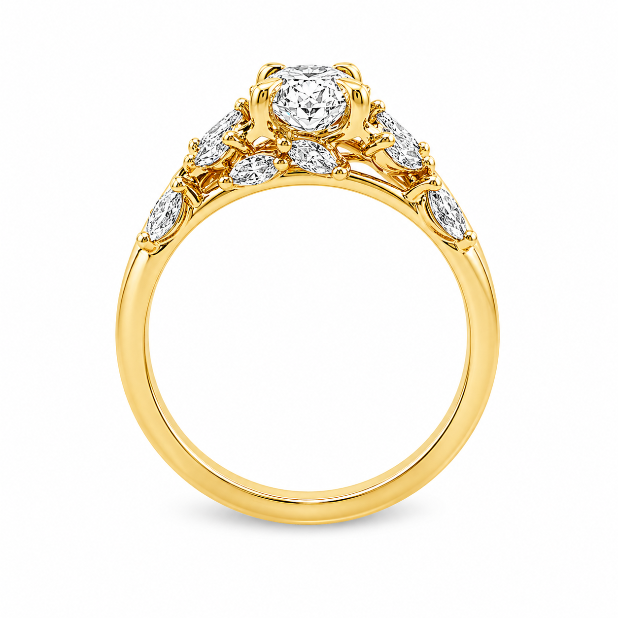 9ct Yellow Gold Oval Lab Grown Diamond Ring with Marquise Vine Inspired Shoulders – 1.37ct TDW