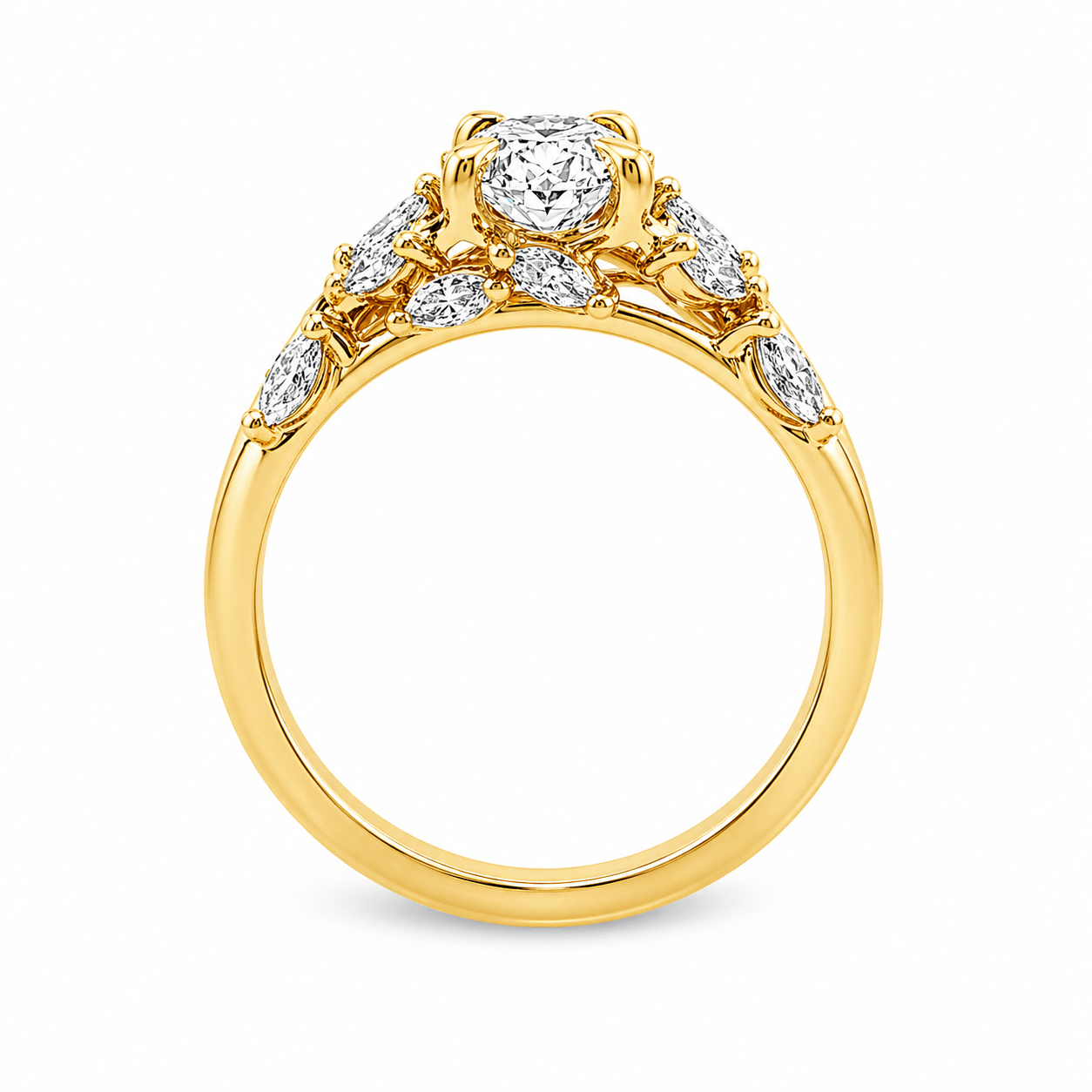 9ct Yellow Gold Oval Lab Grown Diamond Ring with Marquise Vine Inspired Shoulders – 1.37ct TDW - Diamond Lab Boutique