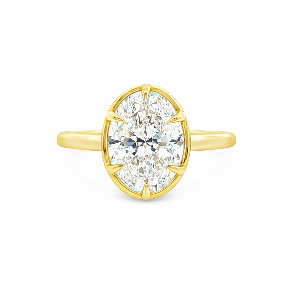 9ct Yellow Gold 6 Eagle Claw Set Oval Cut Lab Grown Diamond Solitaire Georgian Style Ring – 4.06ct TDW - Diamond Lab Boutique
