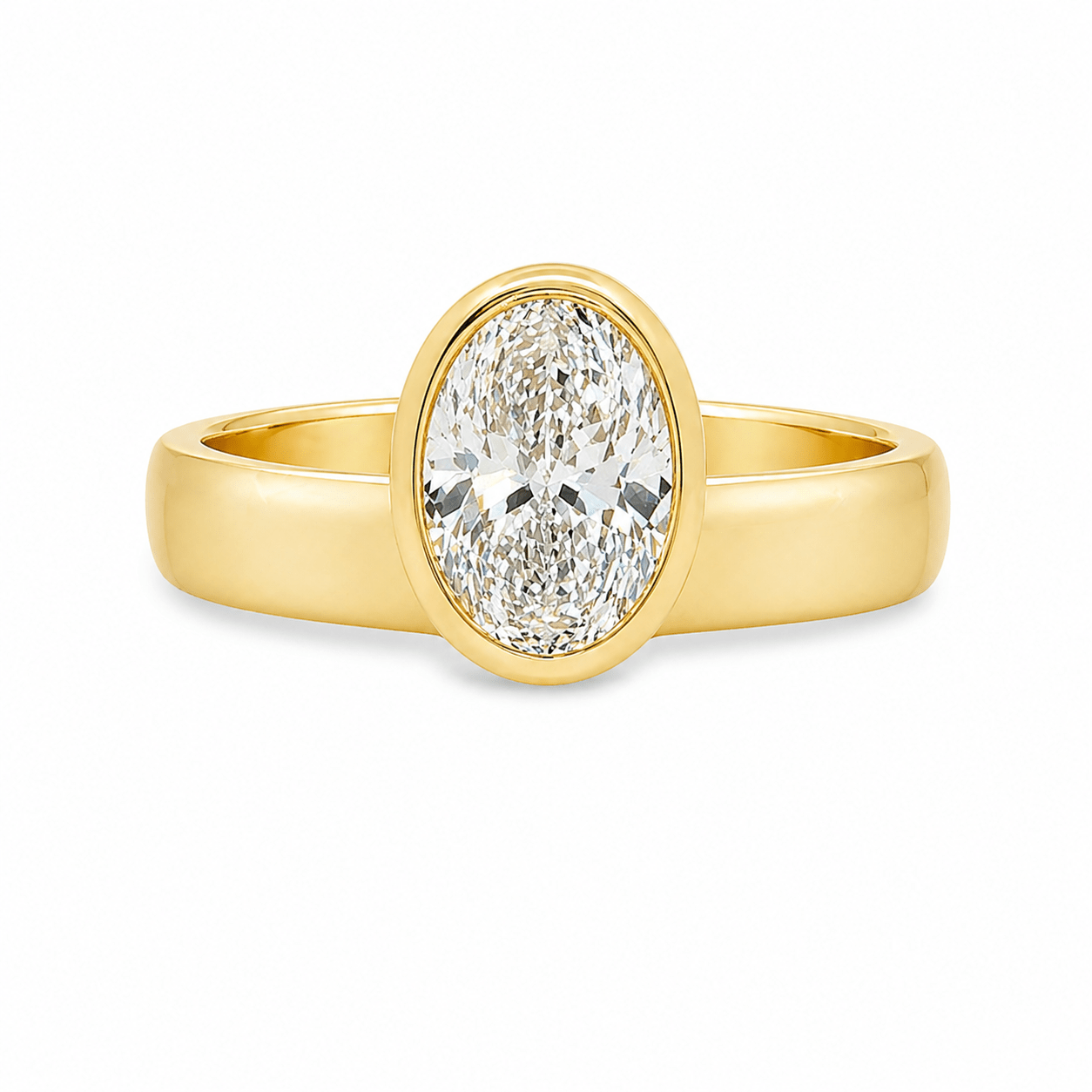 9ct Yellow Gold Bezel Set Oval Lab Grown Diamond Off-Set Statement Ring – 2.04ct TDW