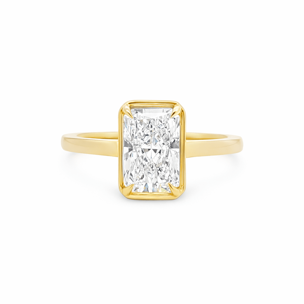 9ct Yellow Gold 4 Eagle Claw Set Radiant Cut Lab Grown Diamond Georgian Style Solitaire Ring – 2.00ct TDW - Diamond Lab Boutique