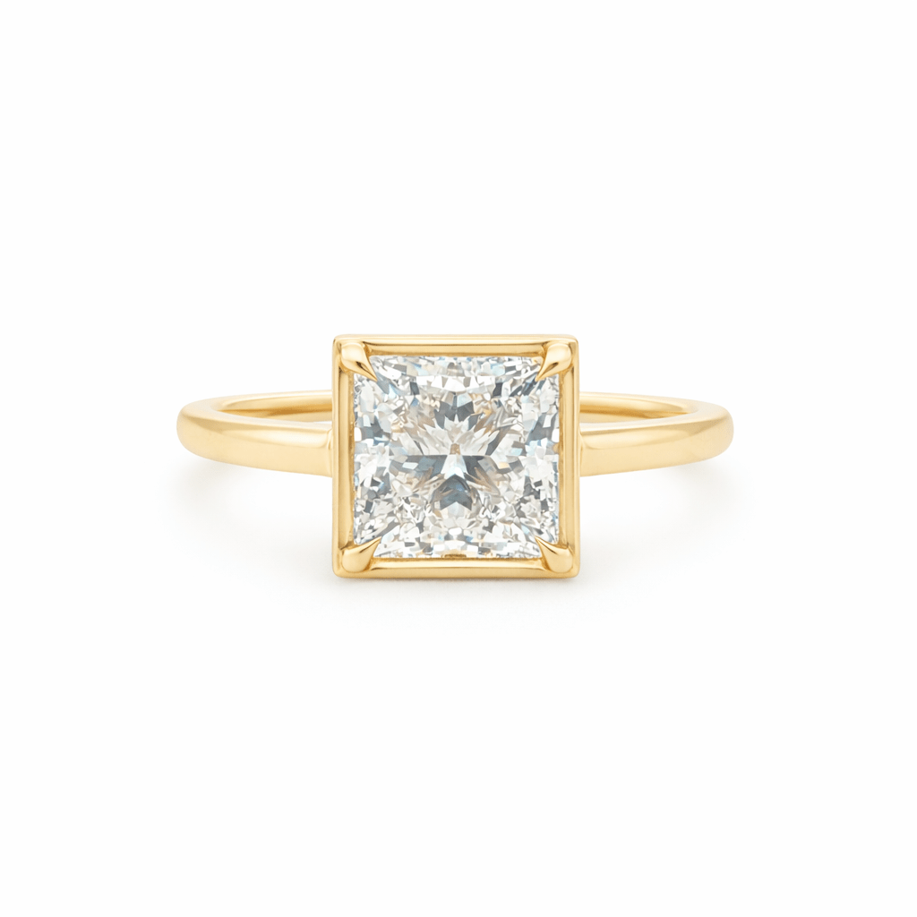 9ct Yellow Gold 4 Eagle Claw Set Princess Cut Lab Grown Diamond Georgian Style Solitaire Ring – 2.01ct TDW