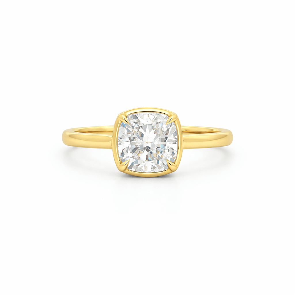 9ct Yellow Gold 4 Eagle Claw Set Cushion Cut Lab Grown Diamond Georgian Style Solitaire Ring – 2.05ct TDW - Diamond Lab Boutique