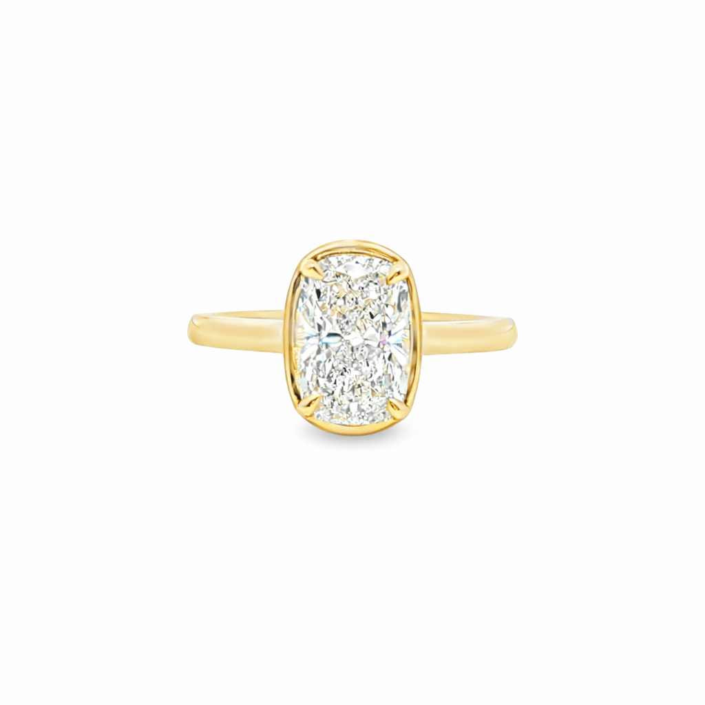 9ct Yellow Gold 4 Eagle Claw Set Elongated Cushion Cut Lab Grown Diamond Georgian Style Solitaire Ring – 2.07ct TDW - Diamond Lab Boutique
