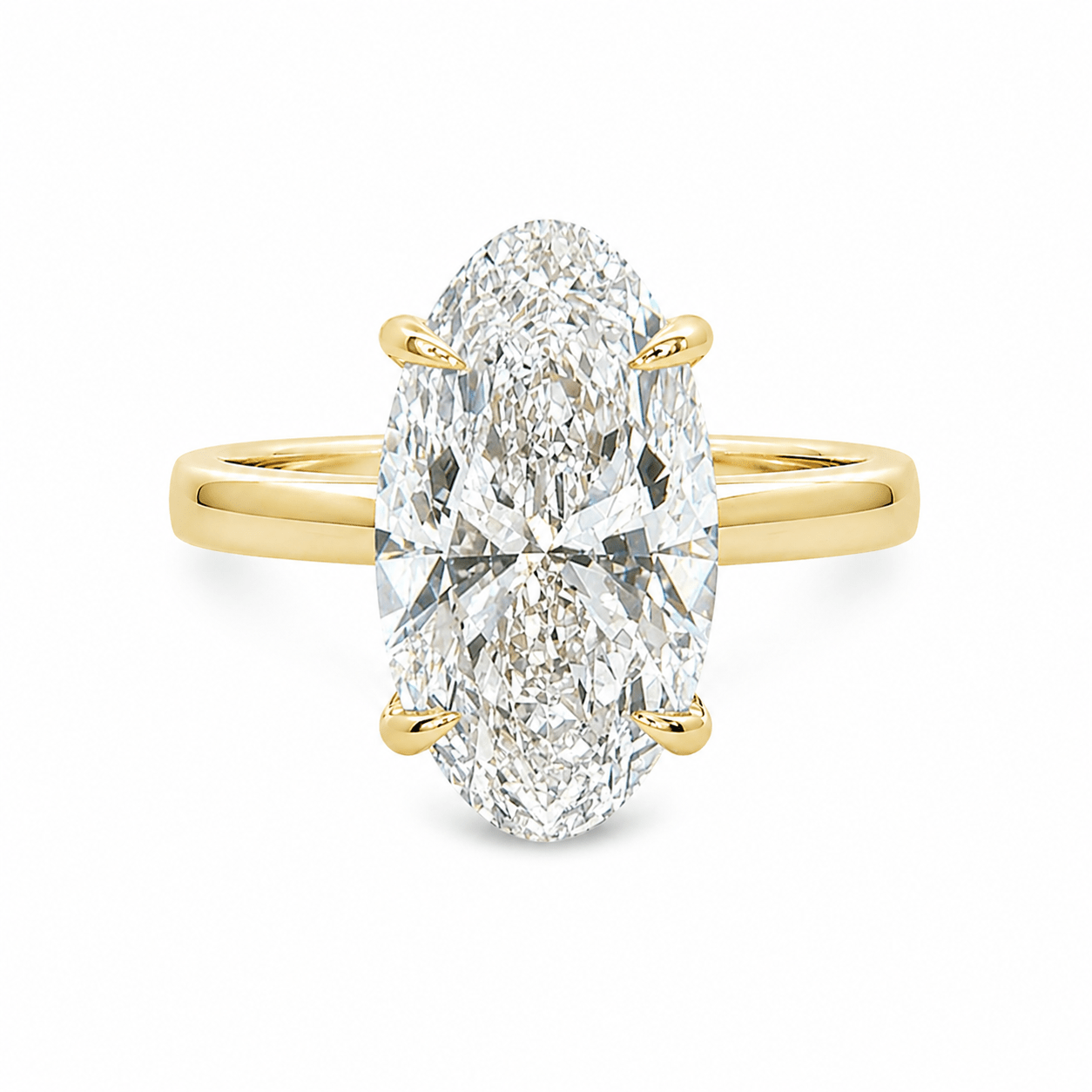 18ct Yellow Gold Moval Lab Grown Diamond Solitaire Ring with Hidden Halo – 3.96ct TDW - Diamond Lab Boutique
