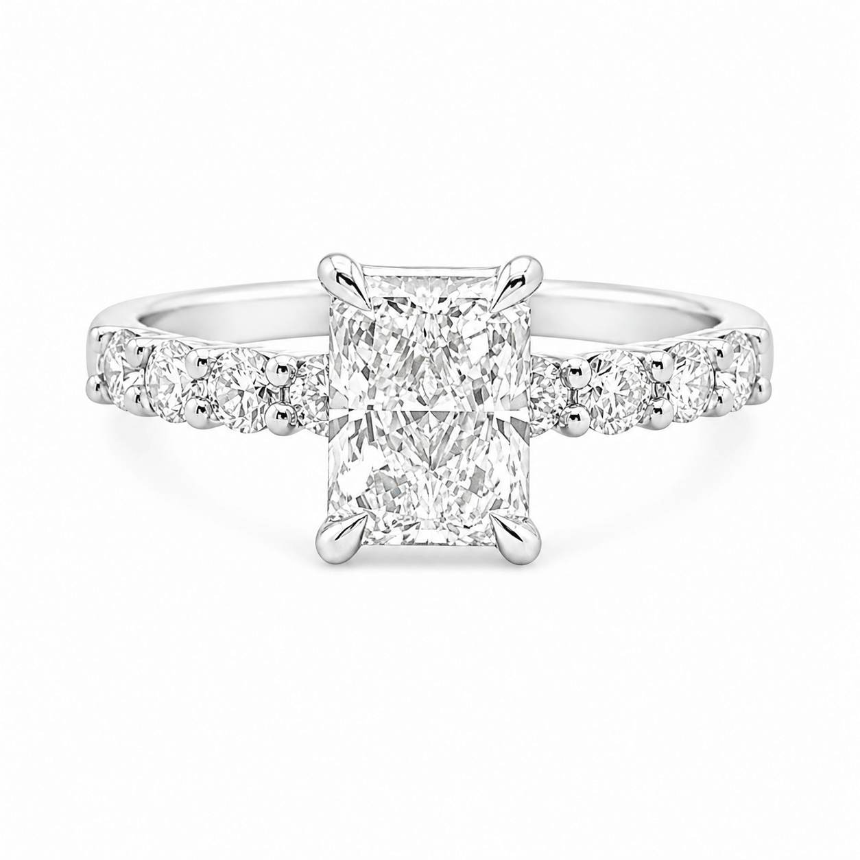 18ct White Gold Radiant Cut Lab Grown Diamond Ring with Diamond Set Shoulders – 1.45ct TDW - Diamond Lab Boutique