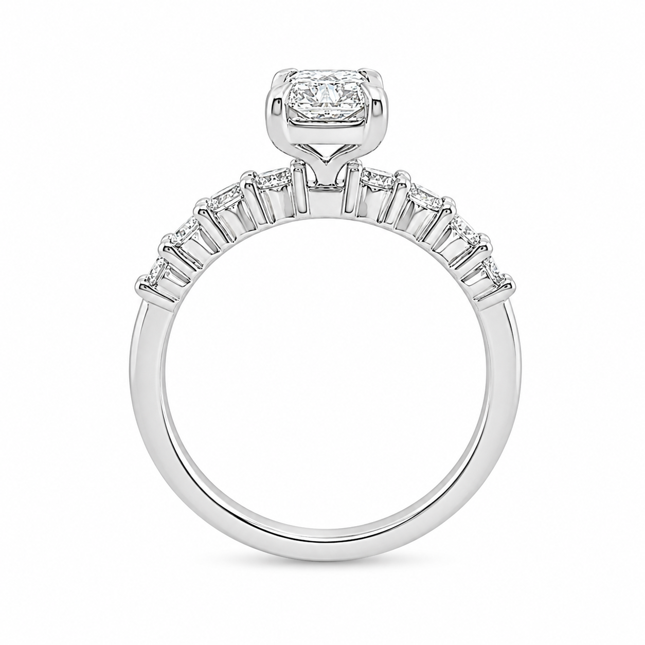 18ct White Gold Radiant Cut Lab Grown Diamond Ring with Diamond Set Shoulders – 1.45ct TDW
