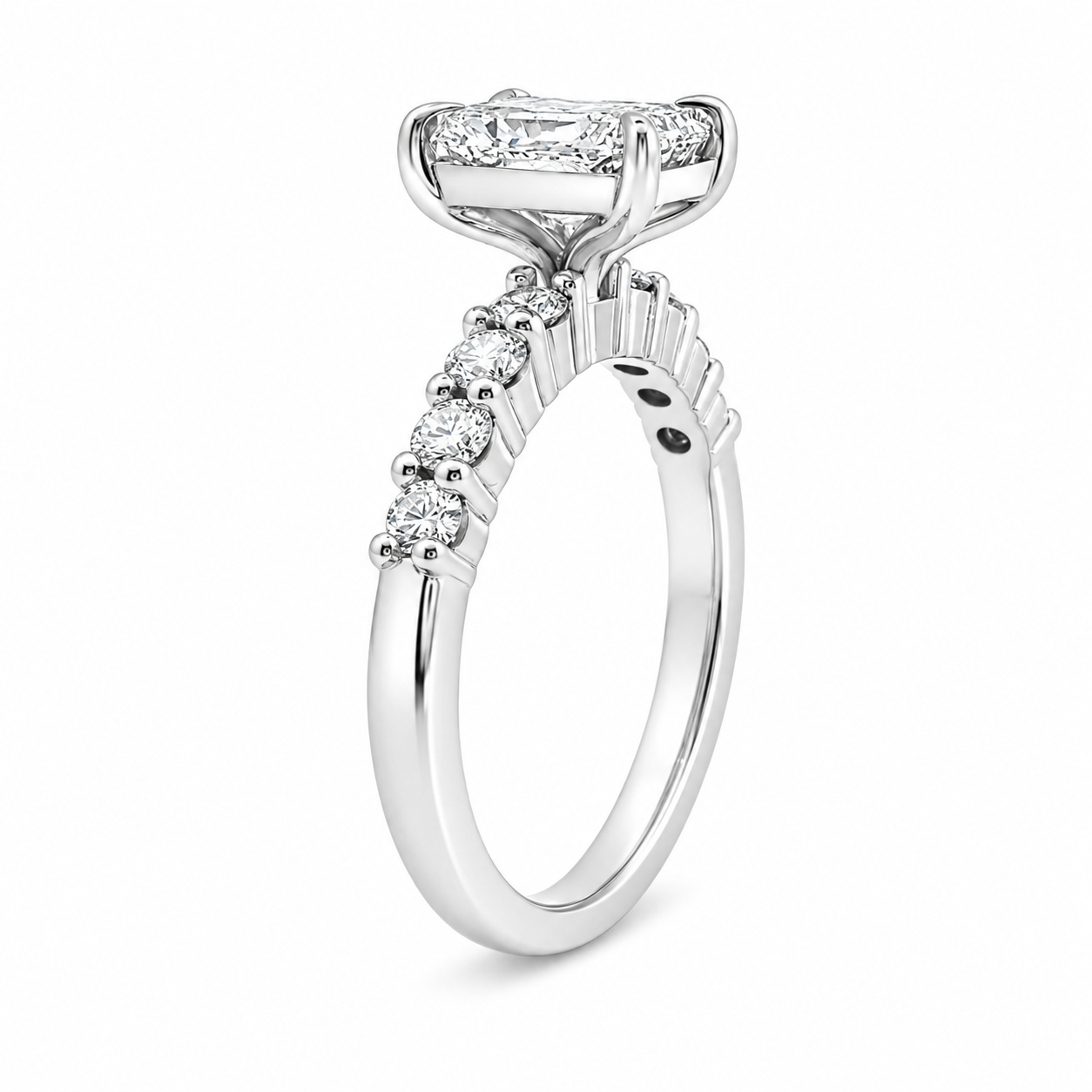 18ct White Gold Radiant Cut Lab Grown Diamond Ring with Diamond Set Shoulders – 1.45ct TDW