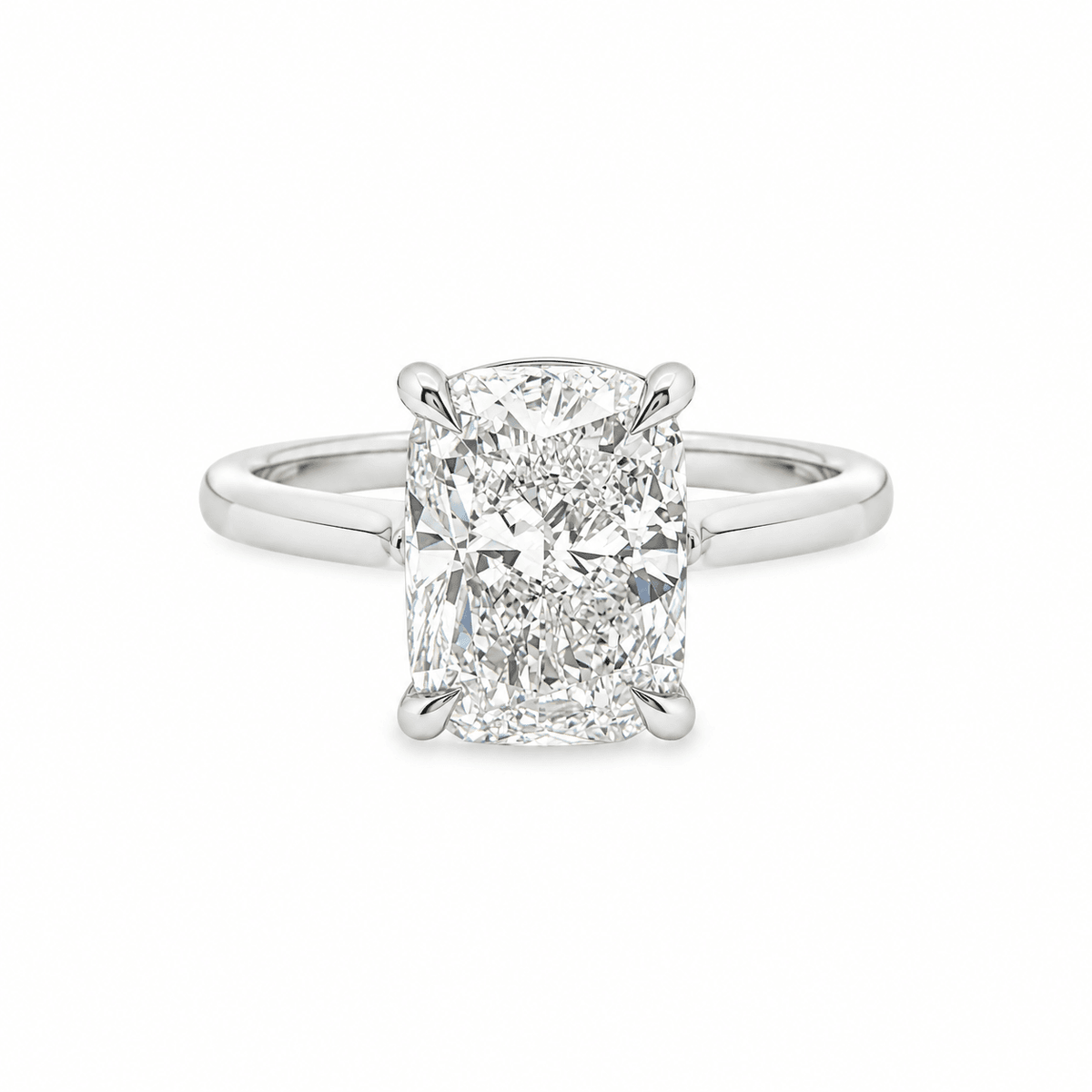 Platinum 3.02ct Elongated Cushion Cut 4 Eagle Claw Solitaire Ring with Cathedral Shoulders