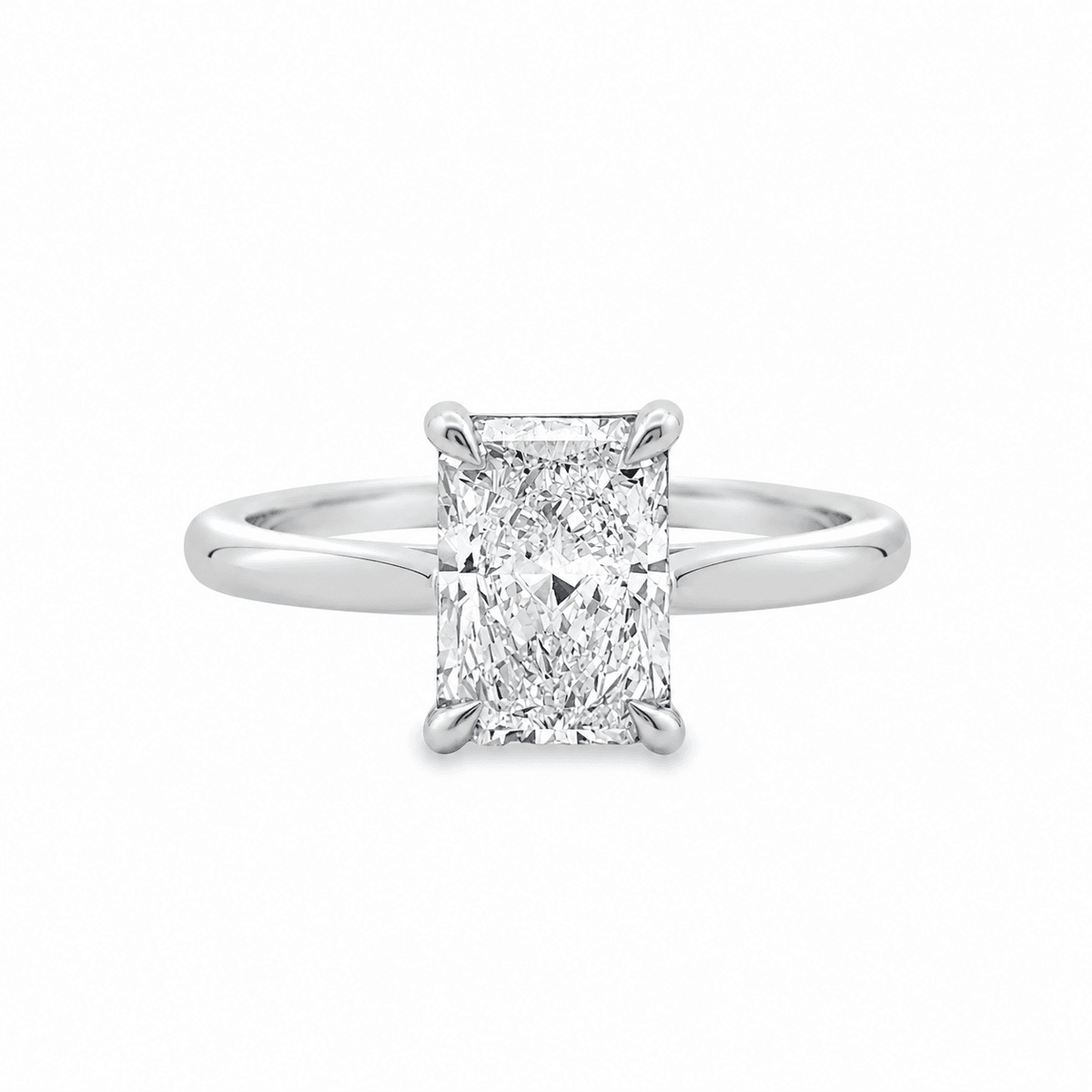 14ct White Gold 2.08ct Radiant Cut 4 Eagle Claw Solitaire Ring with Cathedral Shoulders