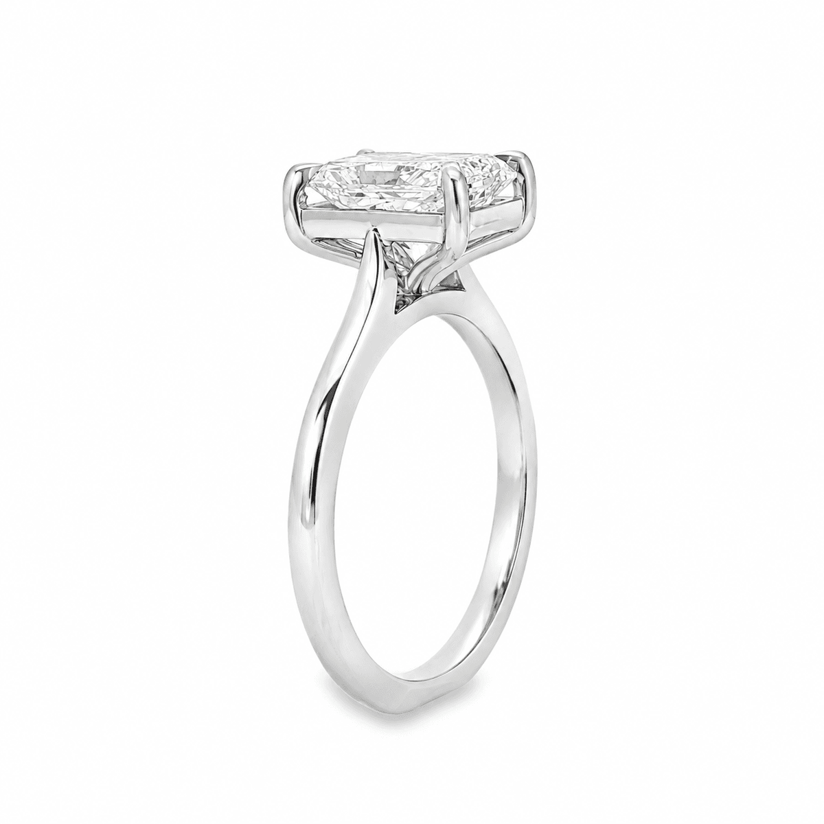 14ct White Gold 2.08ct Radiant Cut 4 Eagle Claw Solitaire Ring with Cathedral Shoulders
