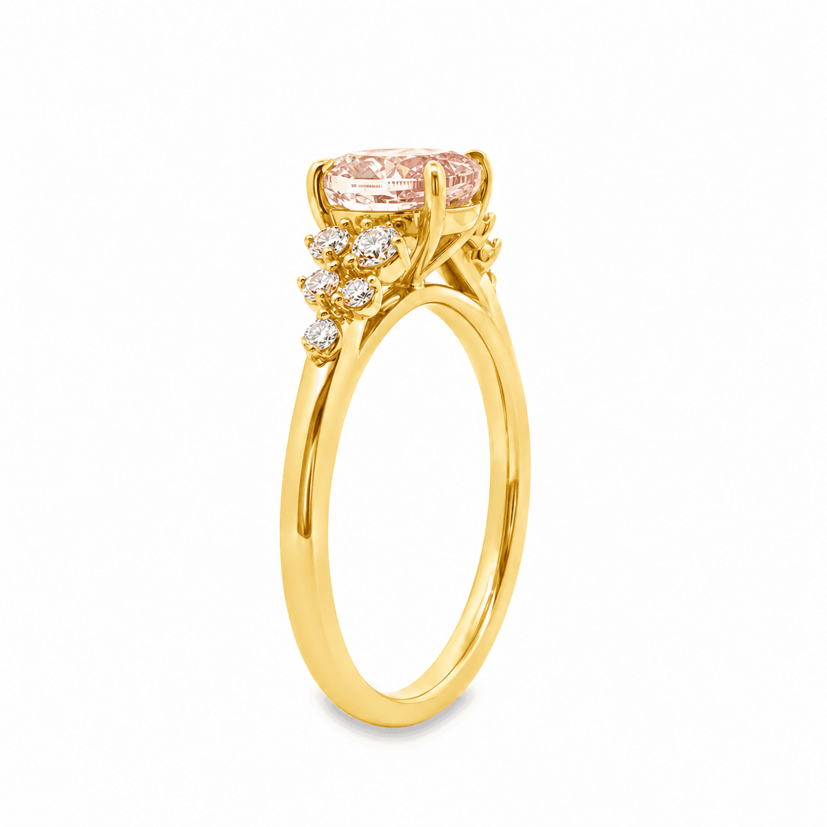 9ct Yellow Gold 1.35ct Pink Oval Cut Eagle Claw Solitaire Ring with Cluster Diamond Shoulders