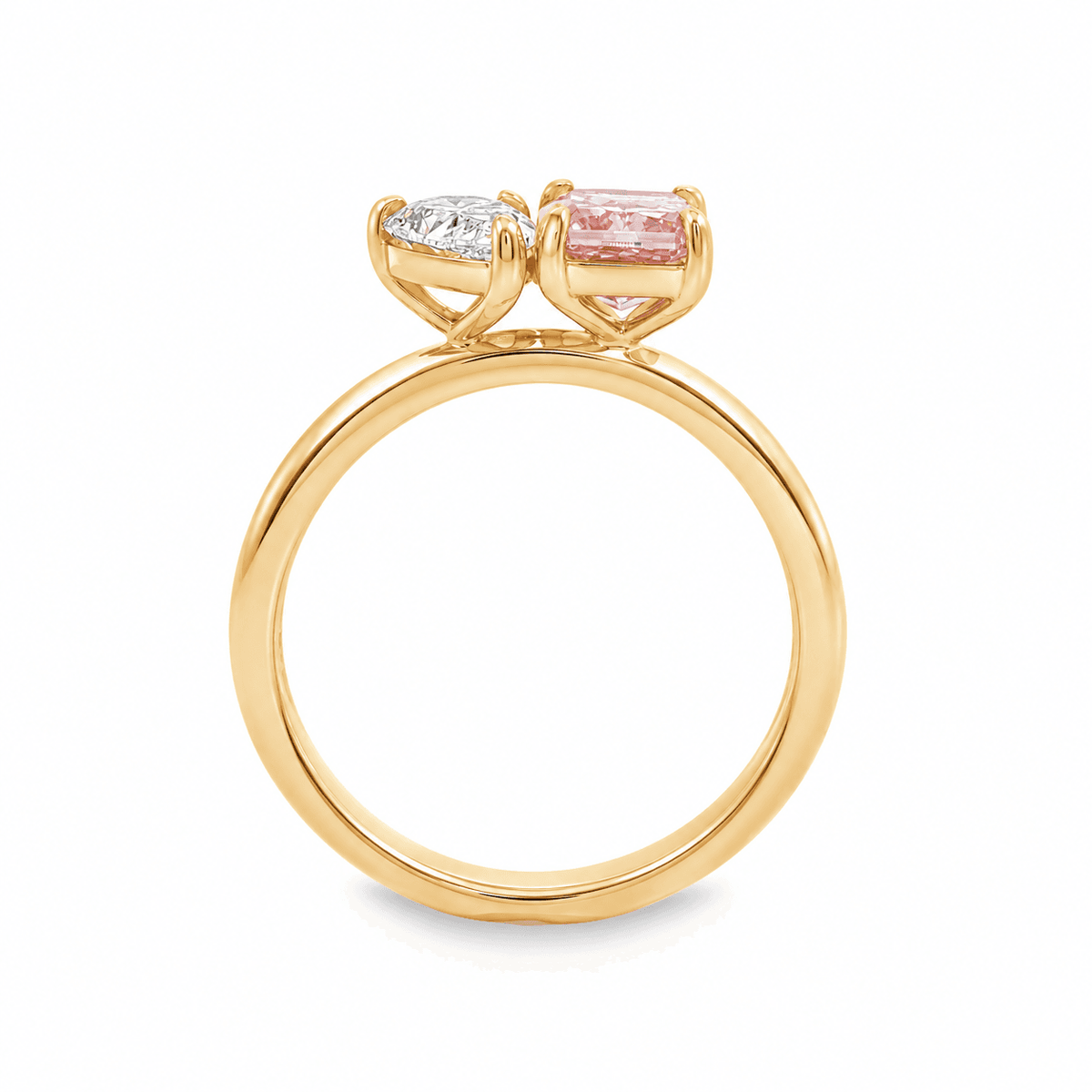 9ct Yellow Gold 1.26ct Pink Radiant Cut & 0.75ct Pear Cut Eagle Claw Toi Et Moi Ring