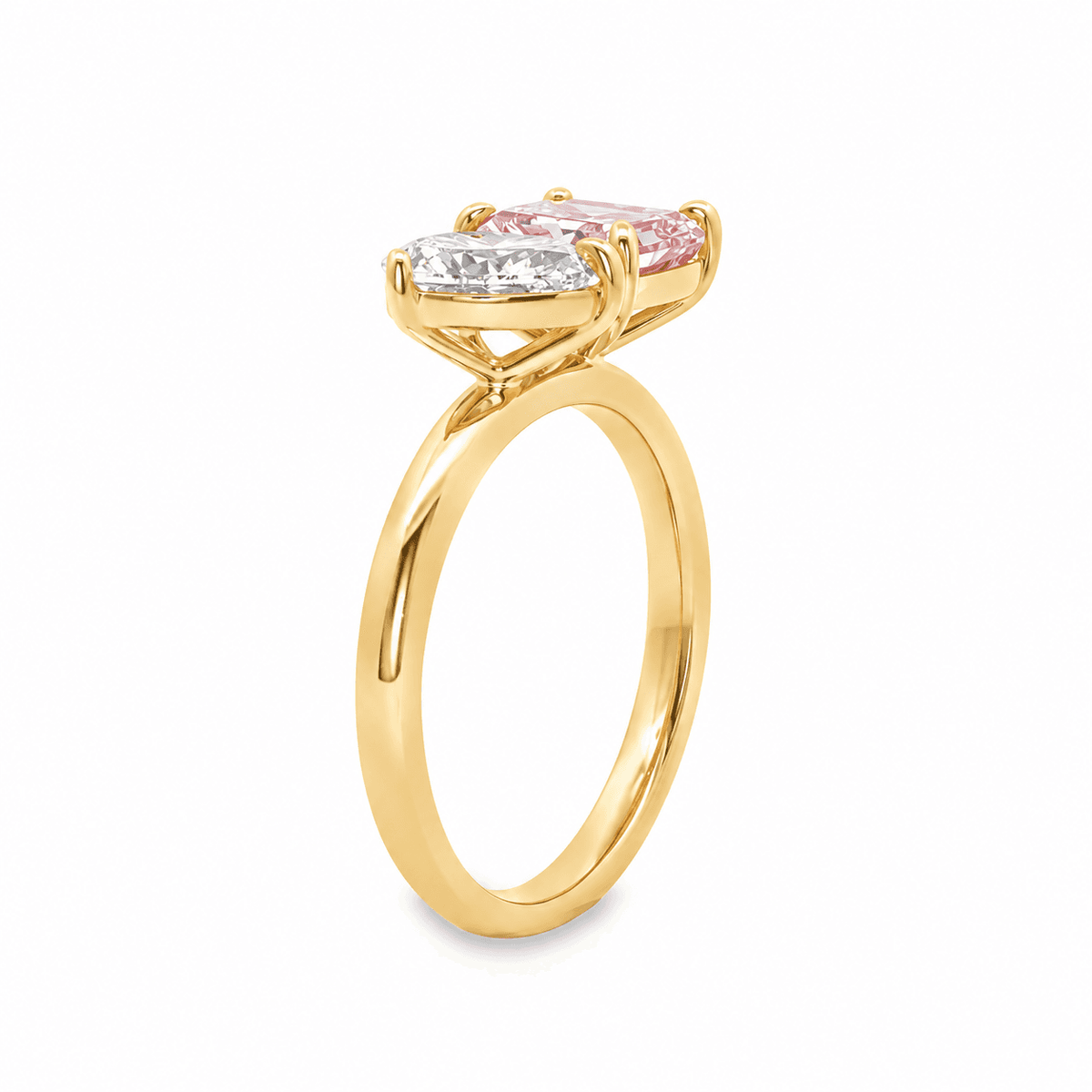 9ct Yellow Gold 1.26ct Pink Radiant Cut & 0.75ct Pear Cut Eagle Claw Toi Et Moi Ring