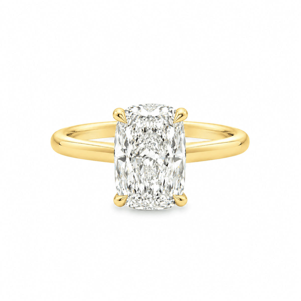 14ct Yellow Gold 2.07ct Elongated Cushion Cut 4 Eagle Claw Solitaire Ring with Hidden Halo & Cathedral Shoulders