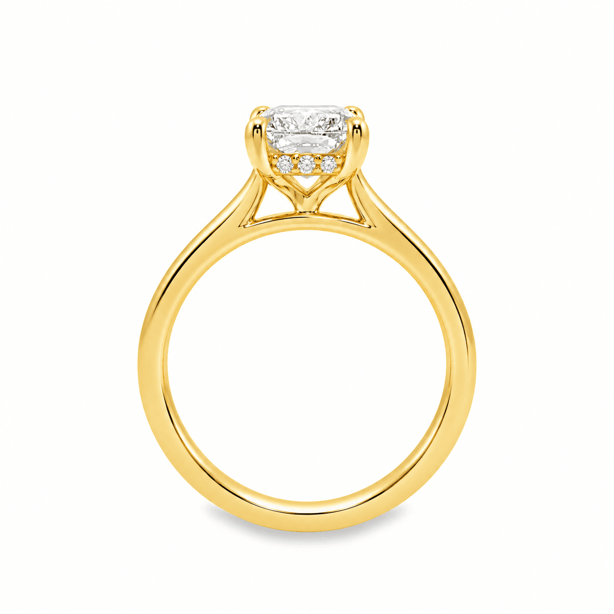 14ct Yellow Gold 2.07ct Elongated Cushion Cut 4 Eagle Claw Solitaire Ring with Hidden Halo & Cathedral Shoulders