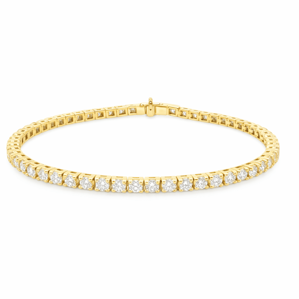 9ct Yellow Gold Claw Set Round Lab Grown Diamond Tennis Bracelet – 5.89ct TDW - Diamond Lab Boutique