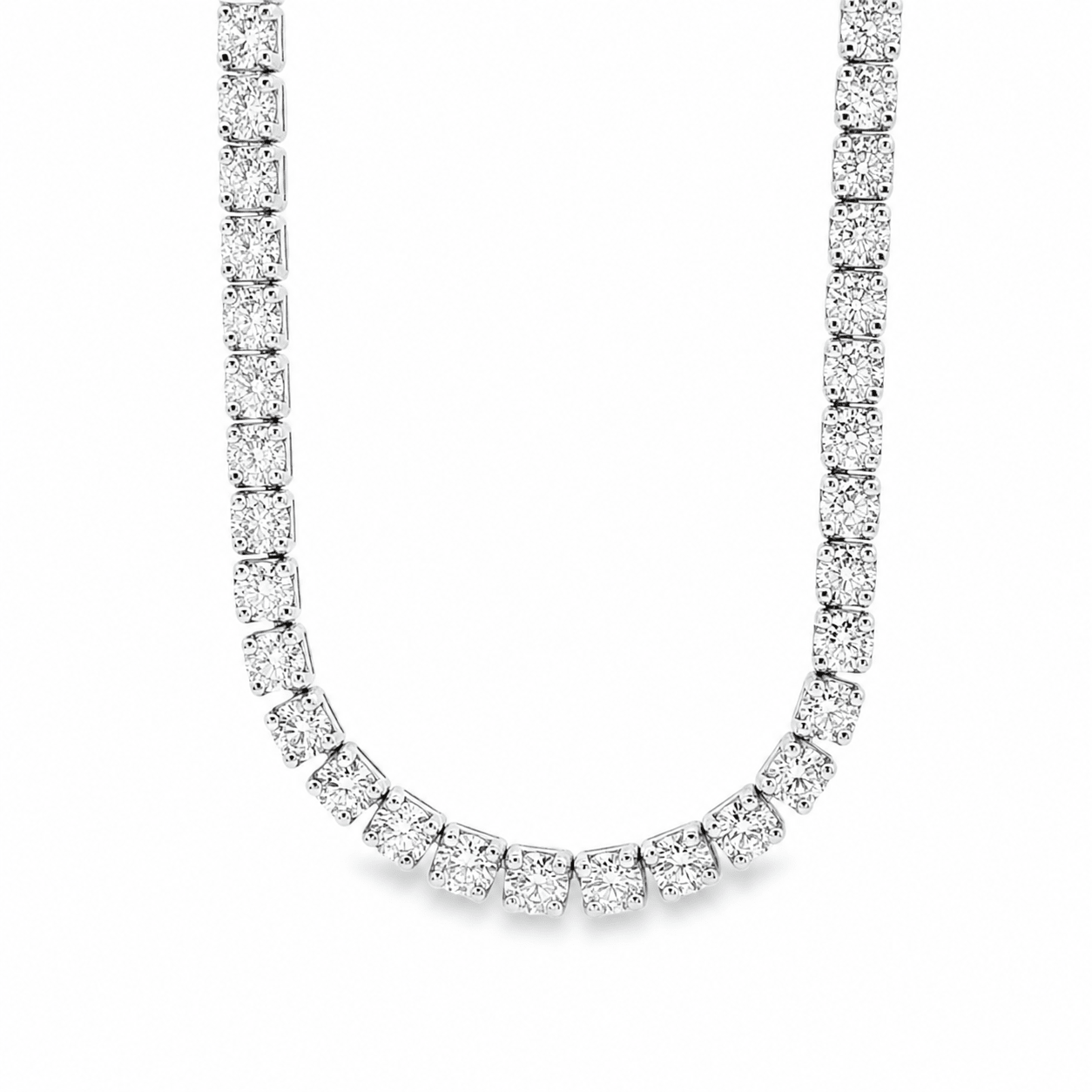 9ct White Gold Round Lab Grown Diamond Tennis Necklace – 35.98ct TDW - Diamond Lab Boutique