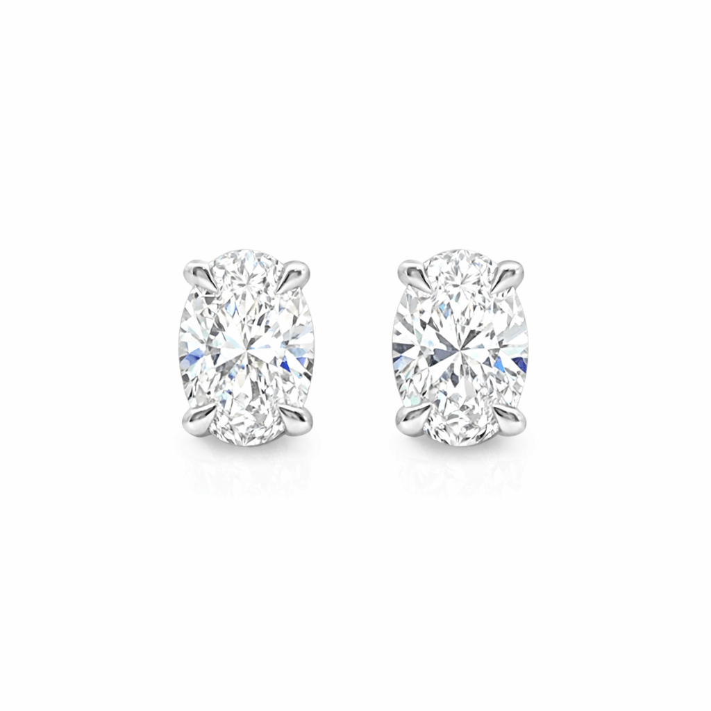 1.00ct 4-Claw Oval Lab-Grown Diamond Stud Earrings in 9ct White Gold - Diamond Lab Boutique