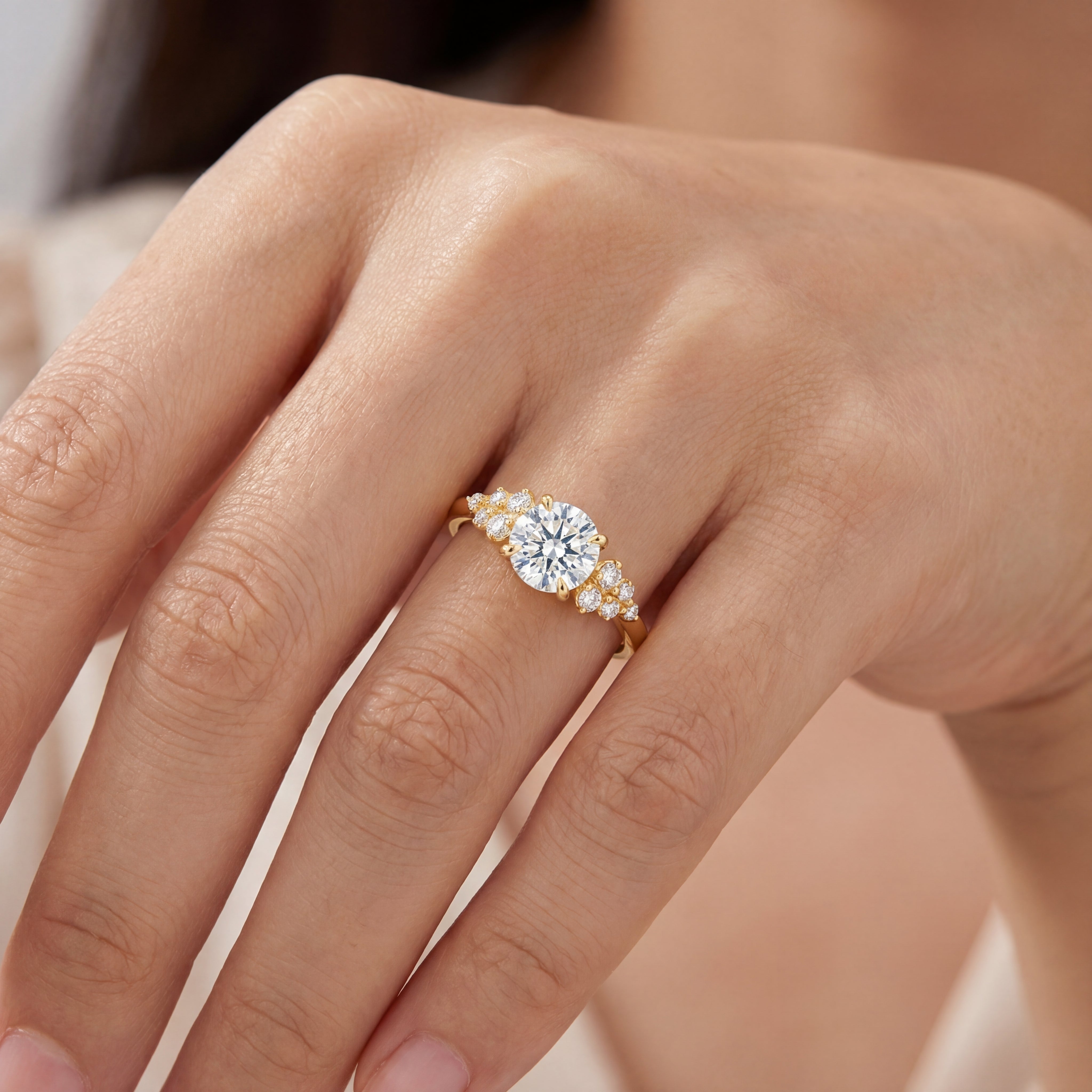 1.26ct Round Lab-Grown Diamond Ring with Cluster Shoulders 9ct Yellow Gold