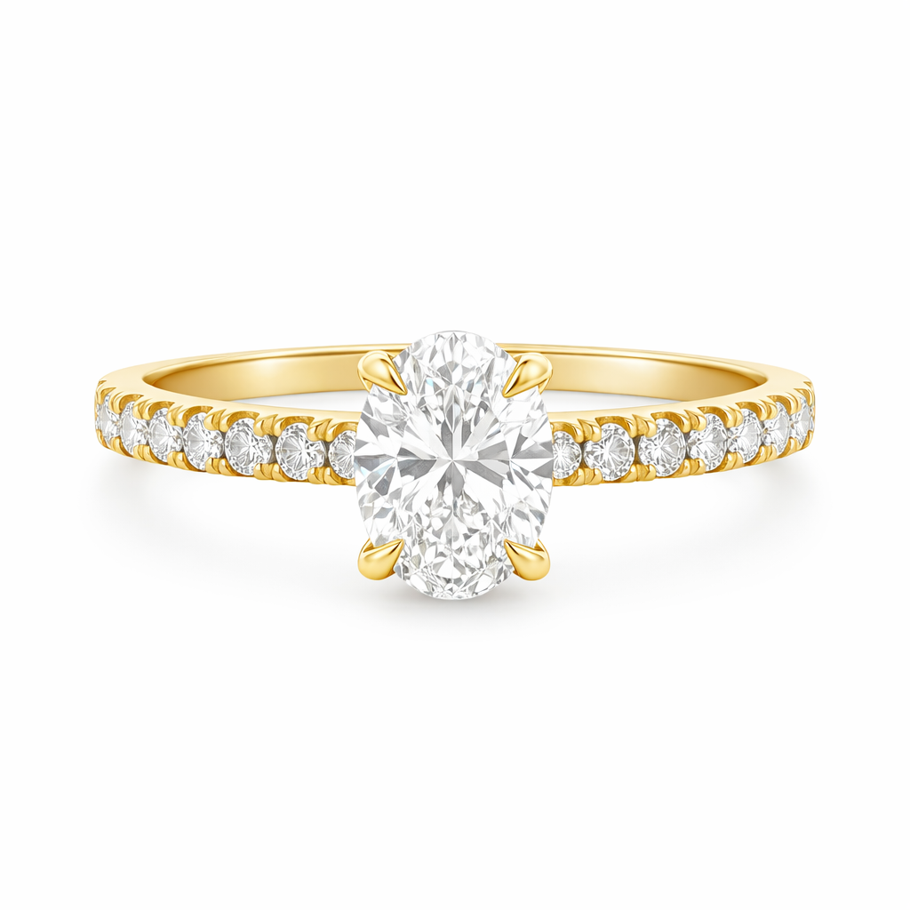 9ct Yellow Gold 1.02ct Oval Cut Claw Solitaire with Hidden Halo Engagement Ring