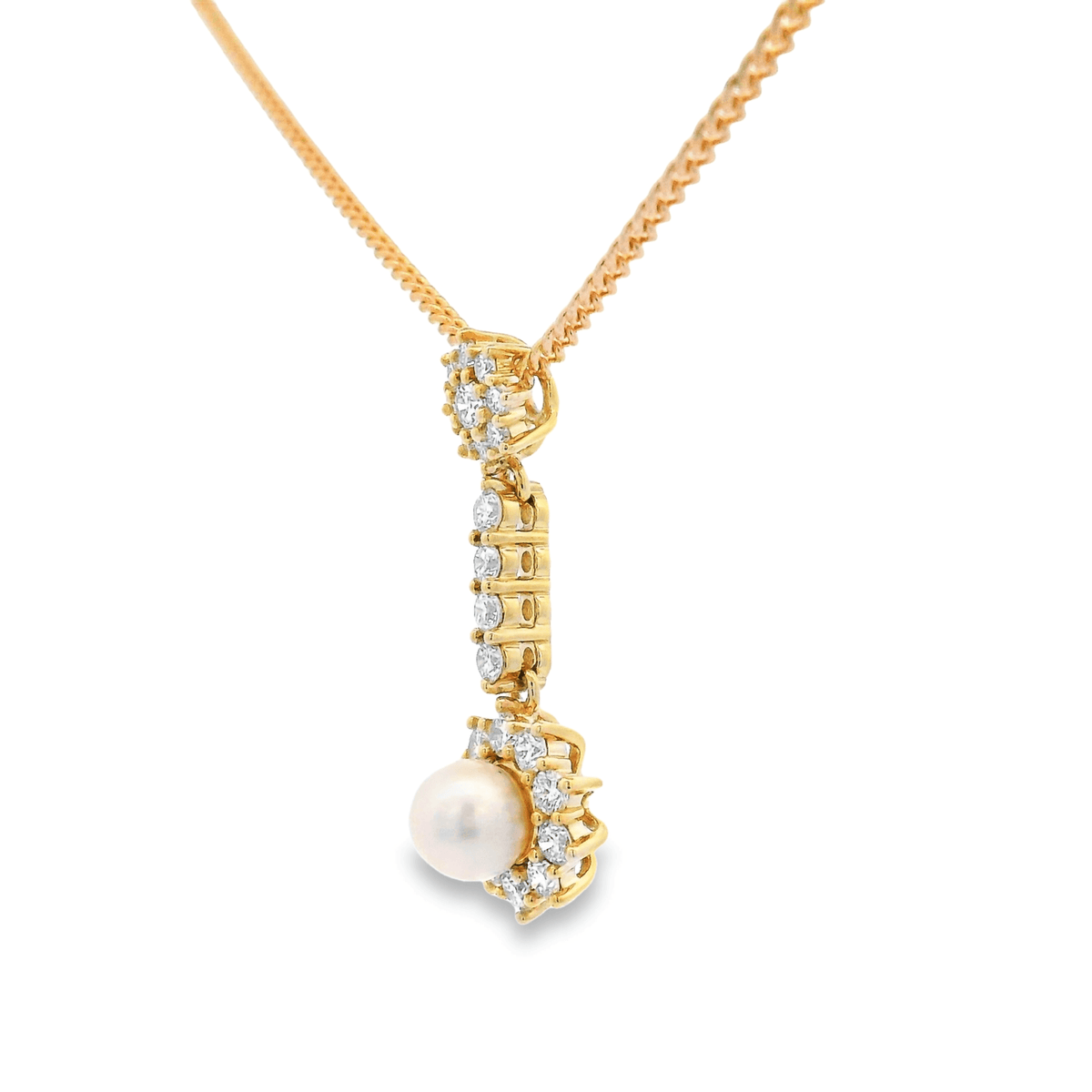 9ct Yellow Gold Round Pearl and Lab Grown Diamond Pendant