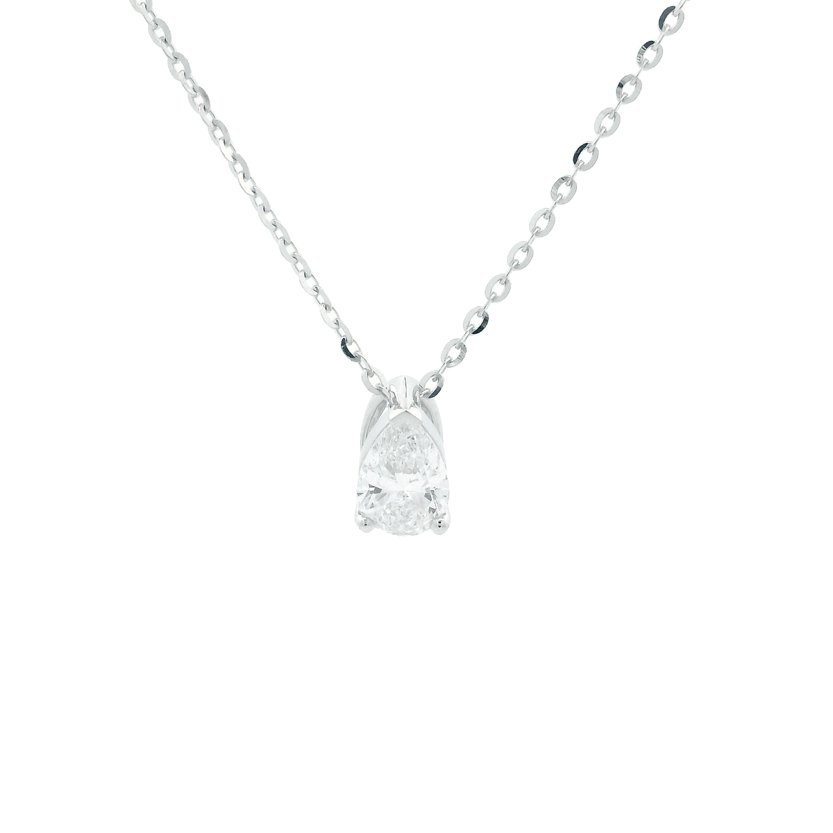 9ct WG Pear Cut LGD 0.53ct E VS1 Non-Certified Claw Set Solitaire Pendant on a 45cm Chain