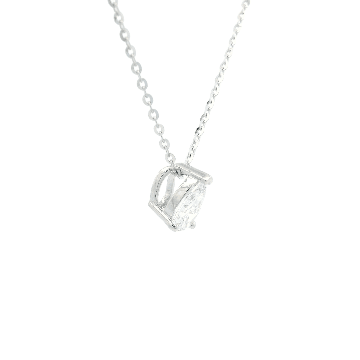 9ct WG Pear Cut LGD 0.53ct E VS1 Non-Certified Claw Set Solitaire Pendant on a 45cm Chain