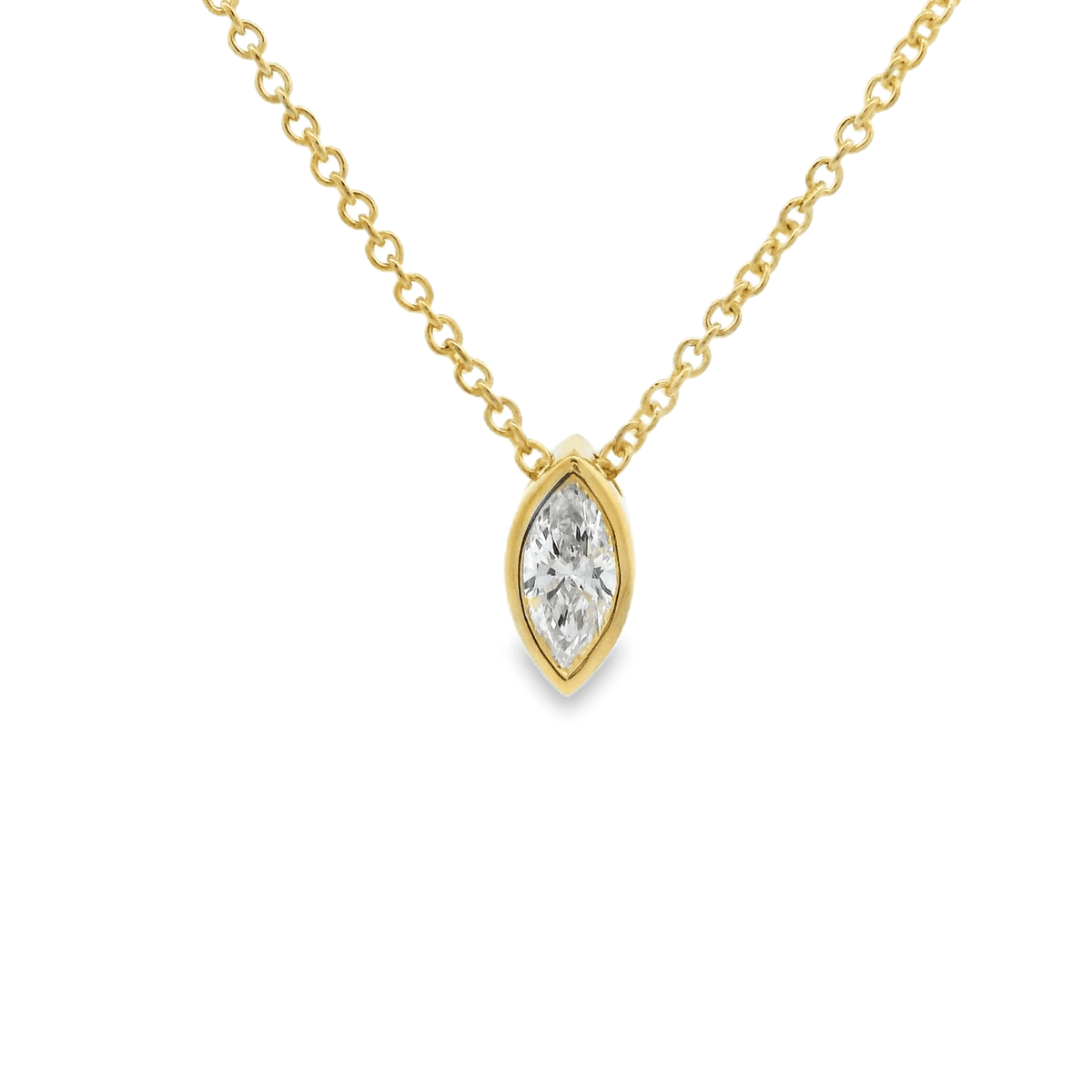 9ct Yellow Gold 0.25ct Marquise Cut Lab Grown Diamond Bezel Set Slider Pendant with Chain