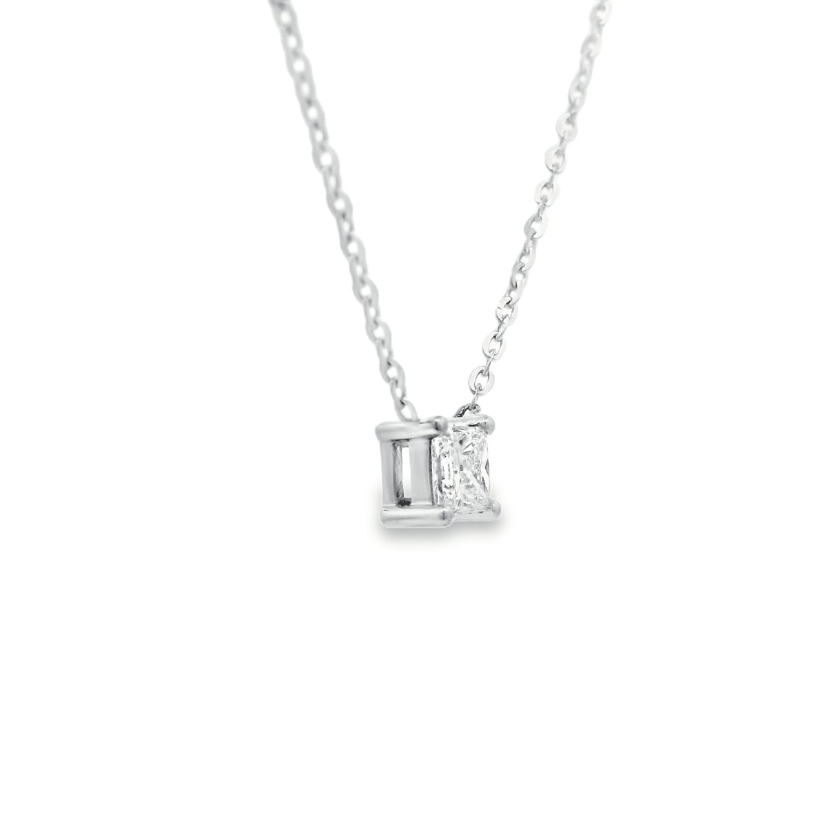 9ct White Gold Princess Cut 0.25ct Lab Grown Diamond Claw Set Solitaire Pendant with Chain