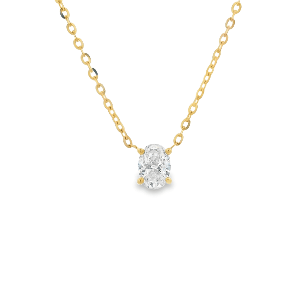 9ct YG Oval Cut LGD approx 0.25ct F+ VS+ 4-claw Set Solitaire Pendant with a 45cm Chain