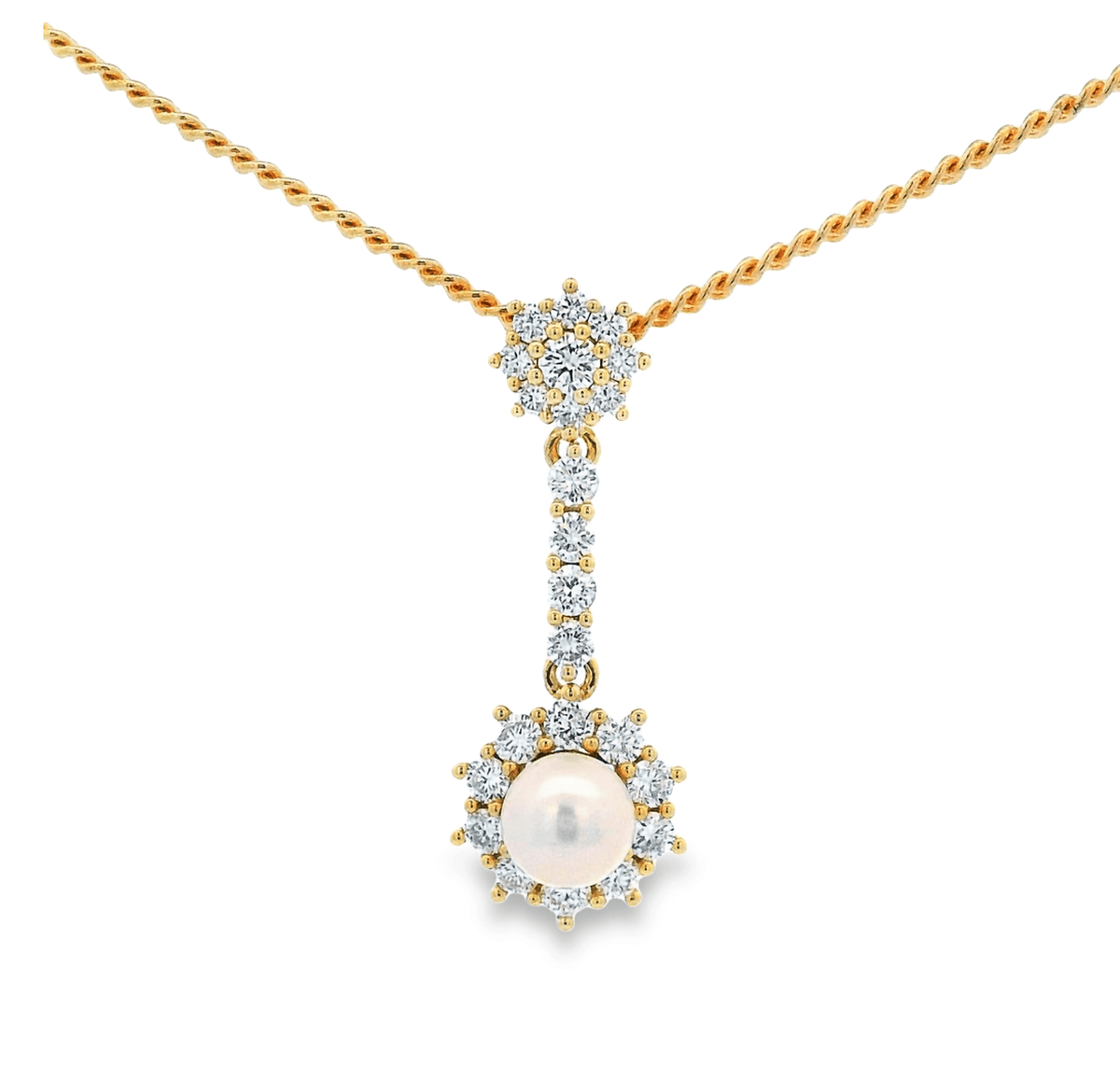 9ct Yellow Gold Round Pearl and Lab Grown Diamond Pendant
