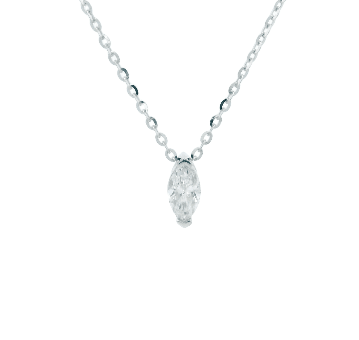 9ct White Gold 0.25ct Marquise Cut Lab Grown Diamond Claw Set Slider Pendant with Chain